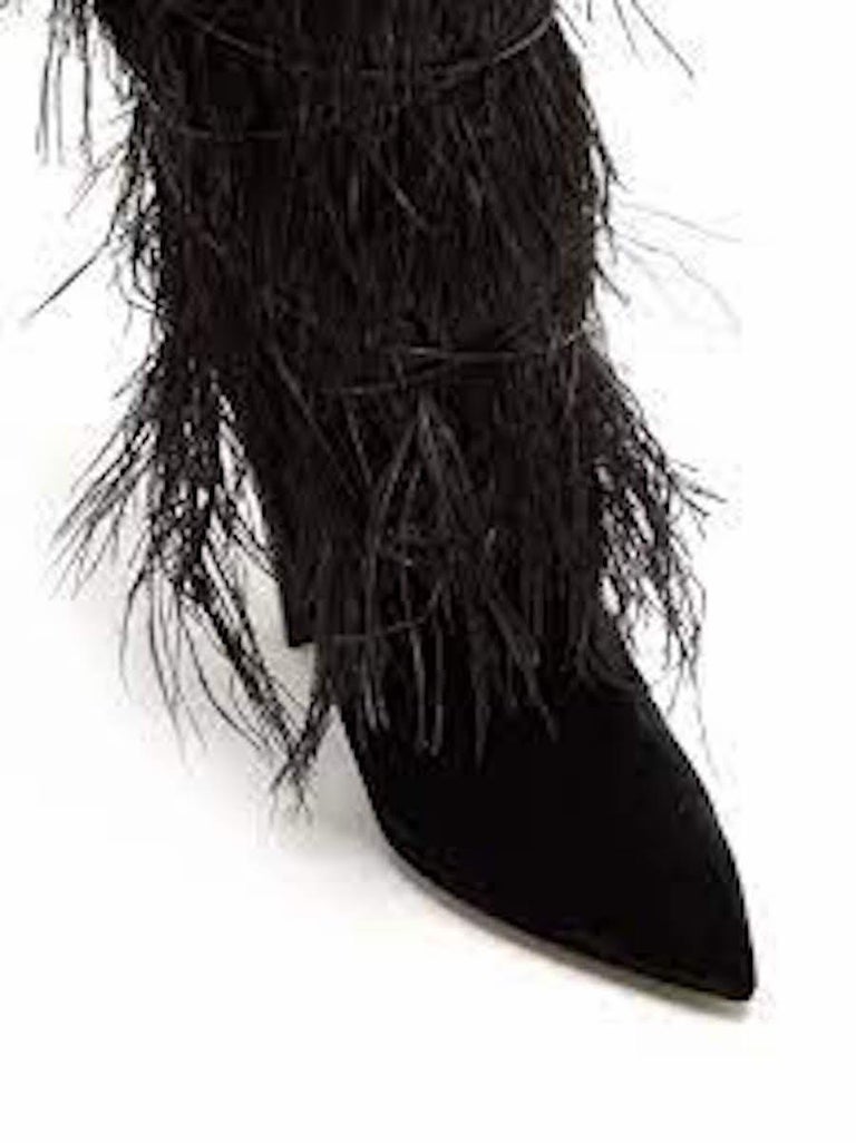 Saint Laurent Yeti Black Ostrich Feather Boots Runway (38 EU) For Sale 2