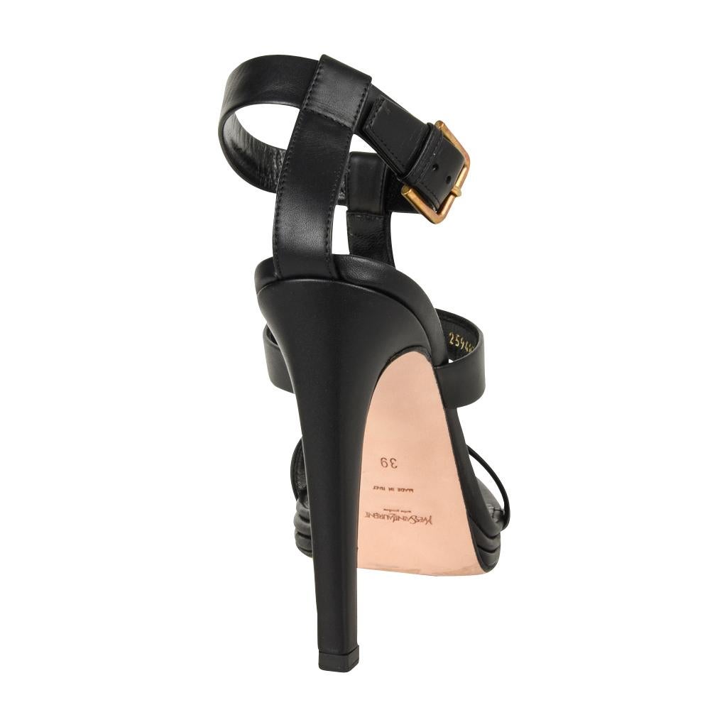 YSL Shoe Bold T Ankle Strap Strap Platform Black Leather 39 / 9 For Sale 1