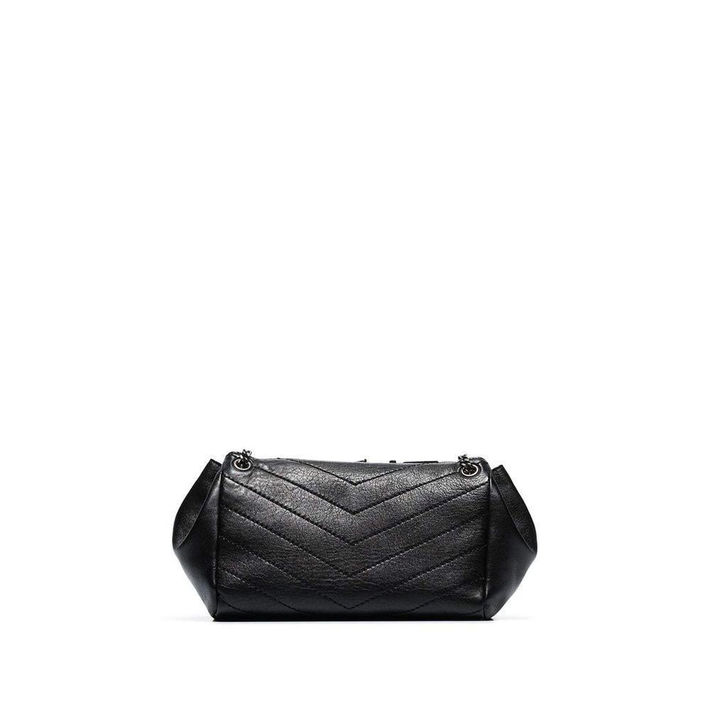 YSL Small Nolita Black Leather Badge Embellished Shoulder Bag In New Condition For Sale In Brossard, QC
