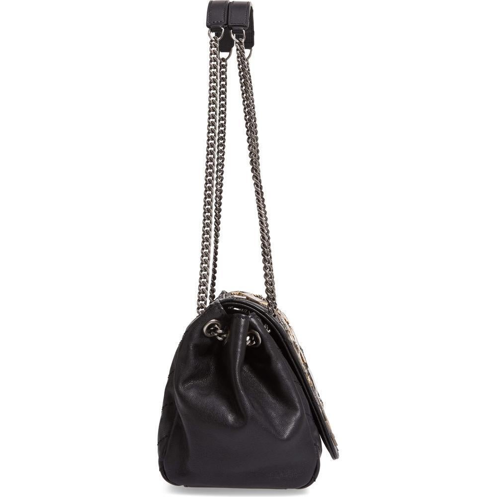 YSL Small Nolita Black Leather Badge Embellished Shoulder Bag For Sale 2