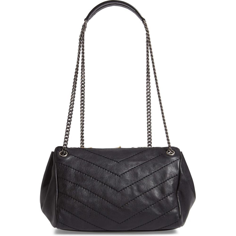 YSL Small Nolita Black Leather Badge Embellished Shoulder Bag For Sale 3