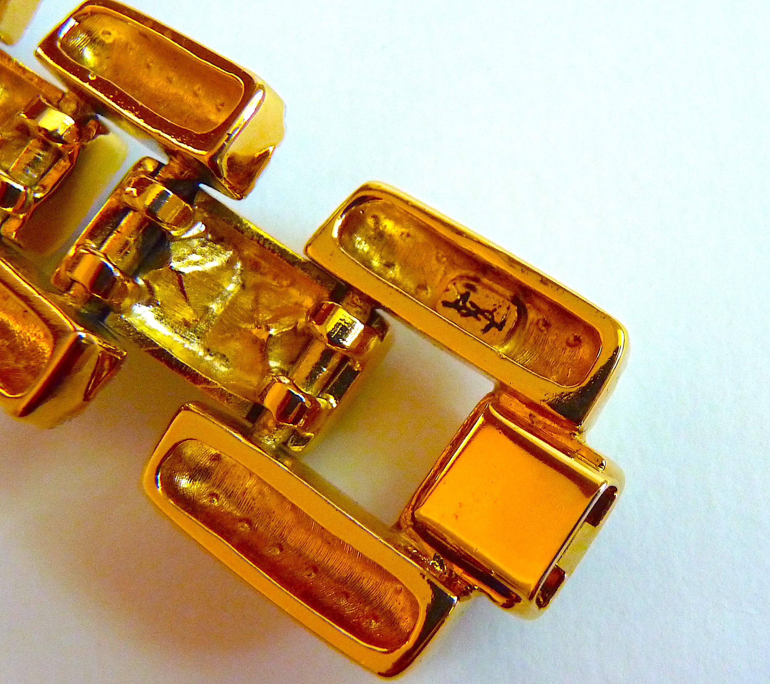 The YSL Smoked Crystals & Gold Tone Metal Chunky Bracelet, Vintage des années 1990 en vente 2