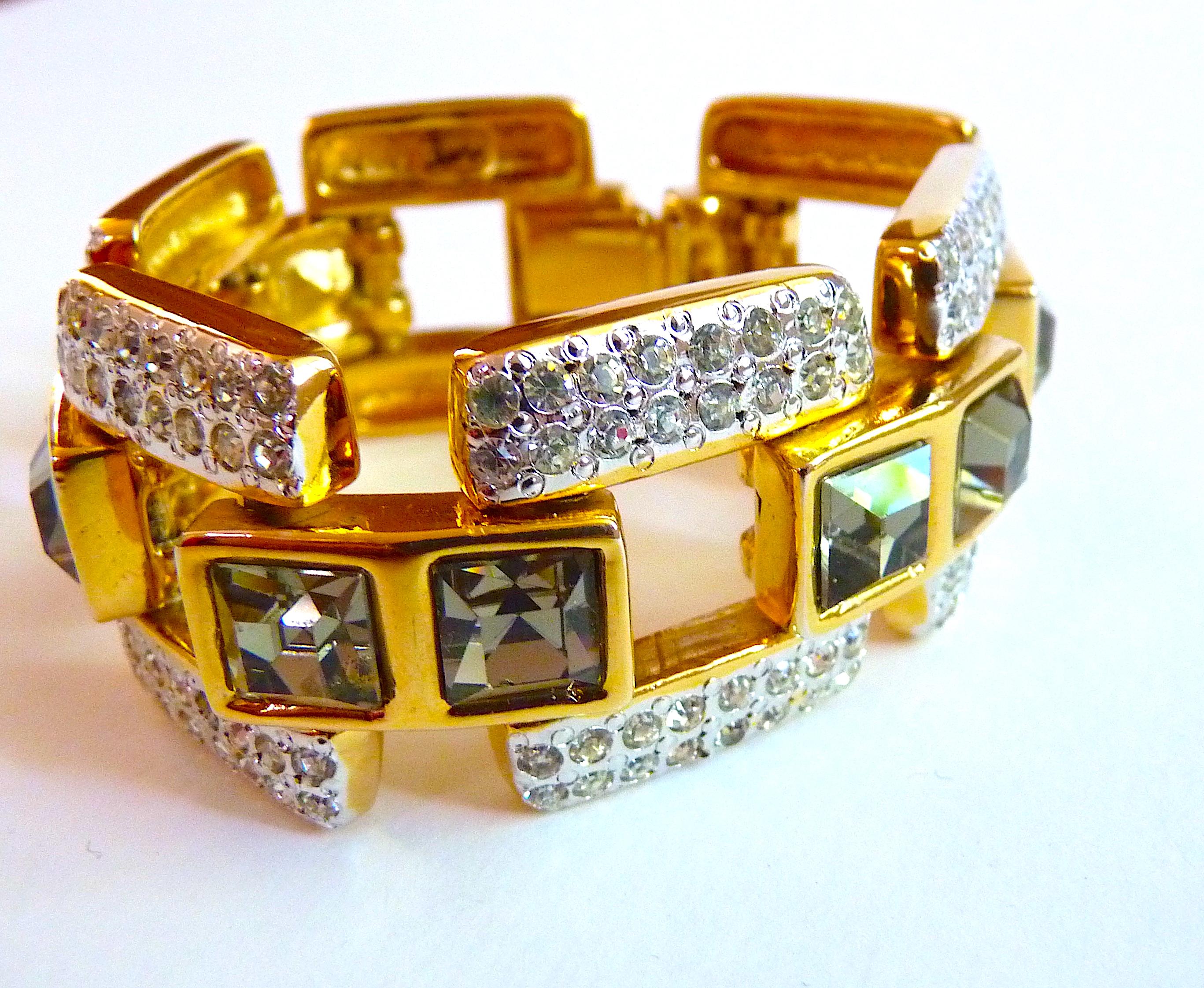 YSL Smoked Crystals & Gold Tone Metal Chunky Bracelet, Vintage from the 1990s For Sale 4