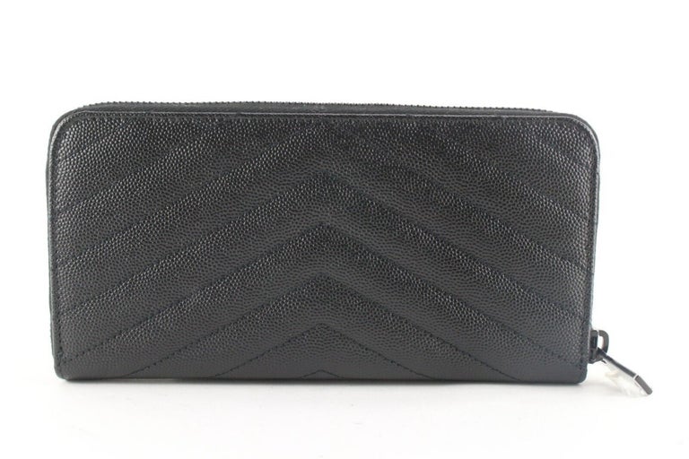 YSL So Black Chevron Quilted Long Zip Around Continental Wallet