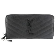 YSL So Black Chevron Quilted Long Zip Around Continental Wallet 1YSL0407C