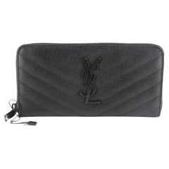 YSL So Black Chevron Gestepptes langes kontinentales Portemonnaie mit Reißverschluss 1YSL0407C