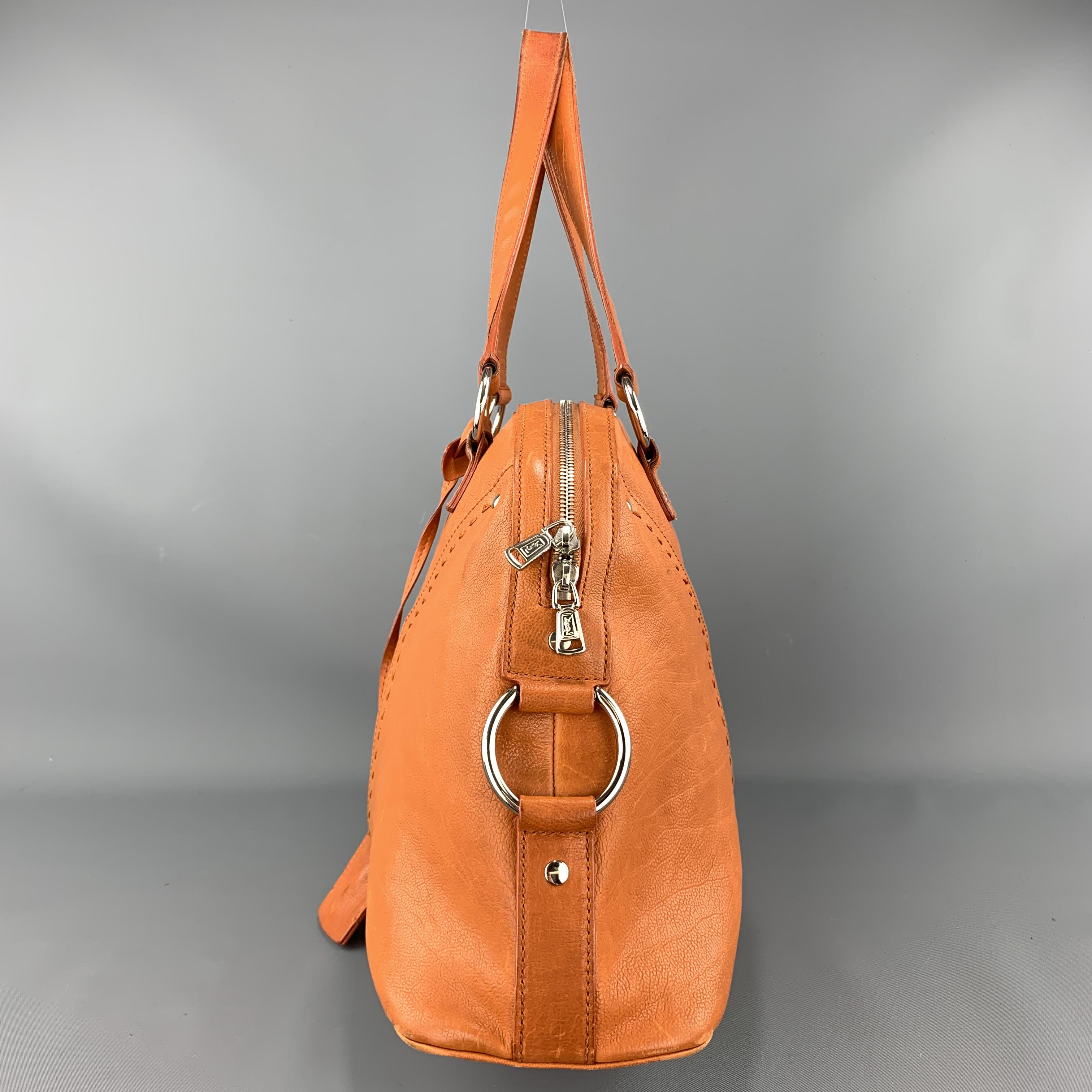 YSL Solid Burnt Orange Leather MUSE Tote Handbag 2