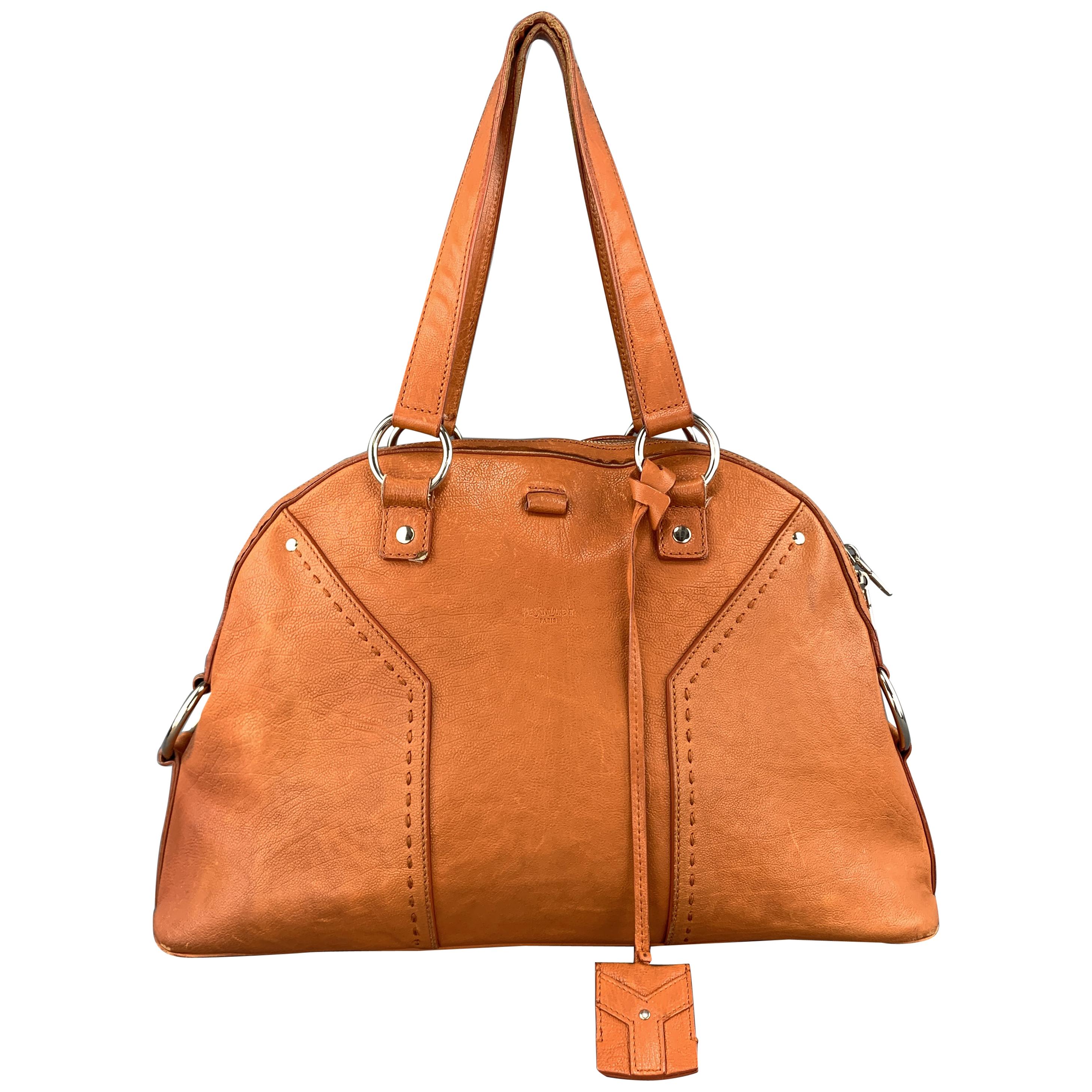 YSL Solid Burnt Orange Leather MUSE Tote Handbag