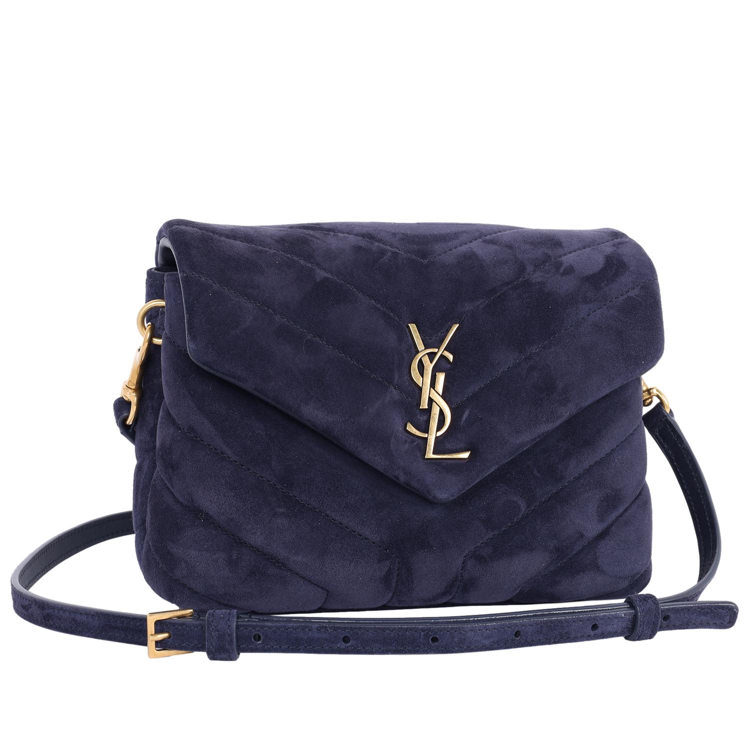 YSL Suede Toy Loulou Shoulder Bag Deep Marine Blue In Excellent Condition In Salt Lake Cty, UT
