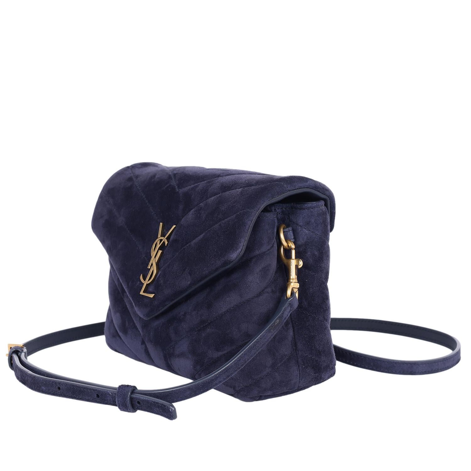YSL Suede Toy Loulou Shoulder Bag Deep Marine Blue 1