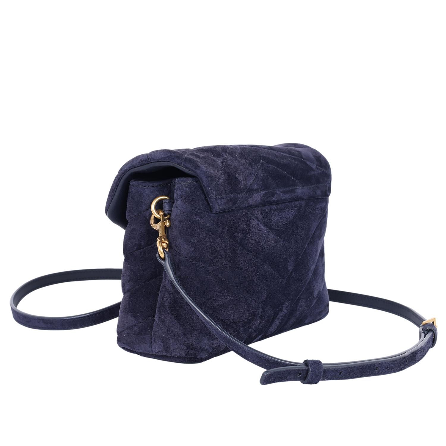 YSL Suede Toy Loulou Shoulder Bag Deep Marine Blue 2