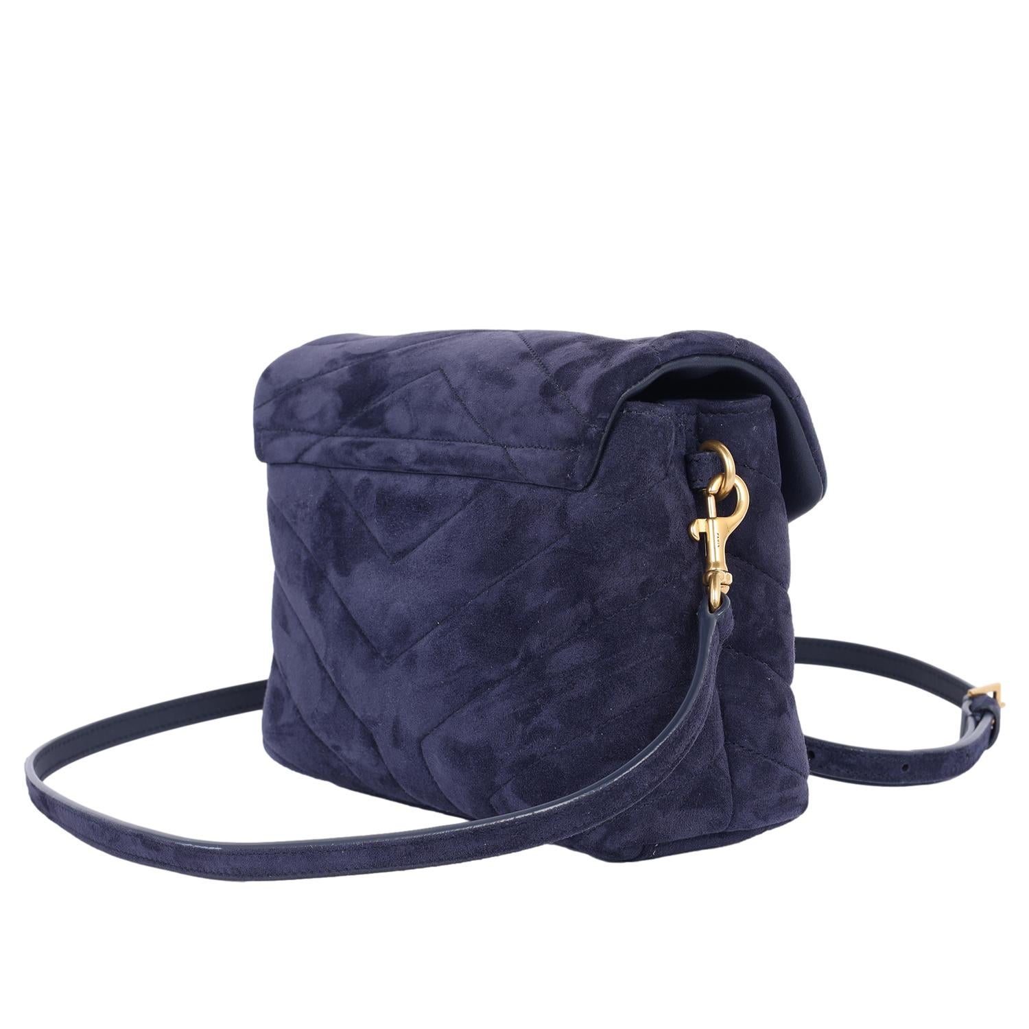 YSL Suede Toy Loulou Shoulder Bag Deep Marine Blue 3
