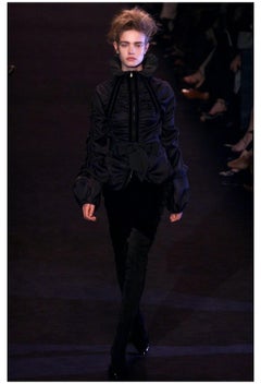 Ysl Tom Ford Black Suede & Leather Thigh High Boots With Bow Detail 2002