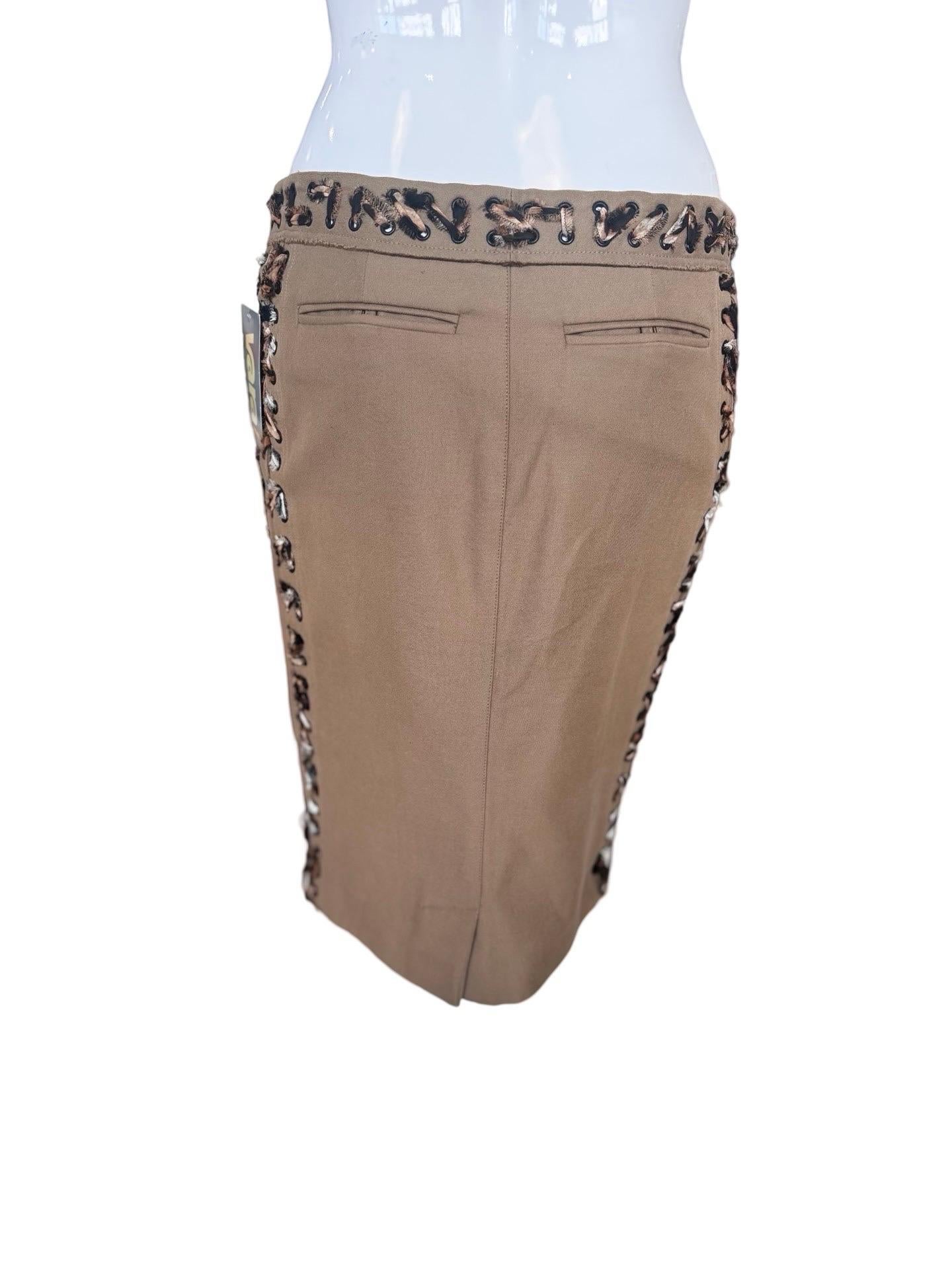 Brown YSL Tom Ford Lace Up Pencil Skirt For Sale