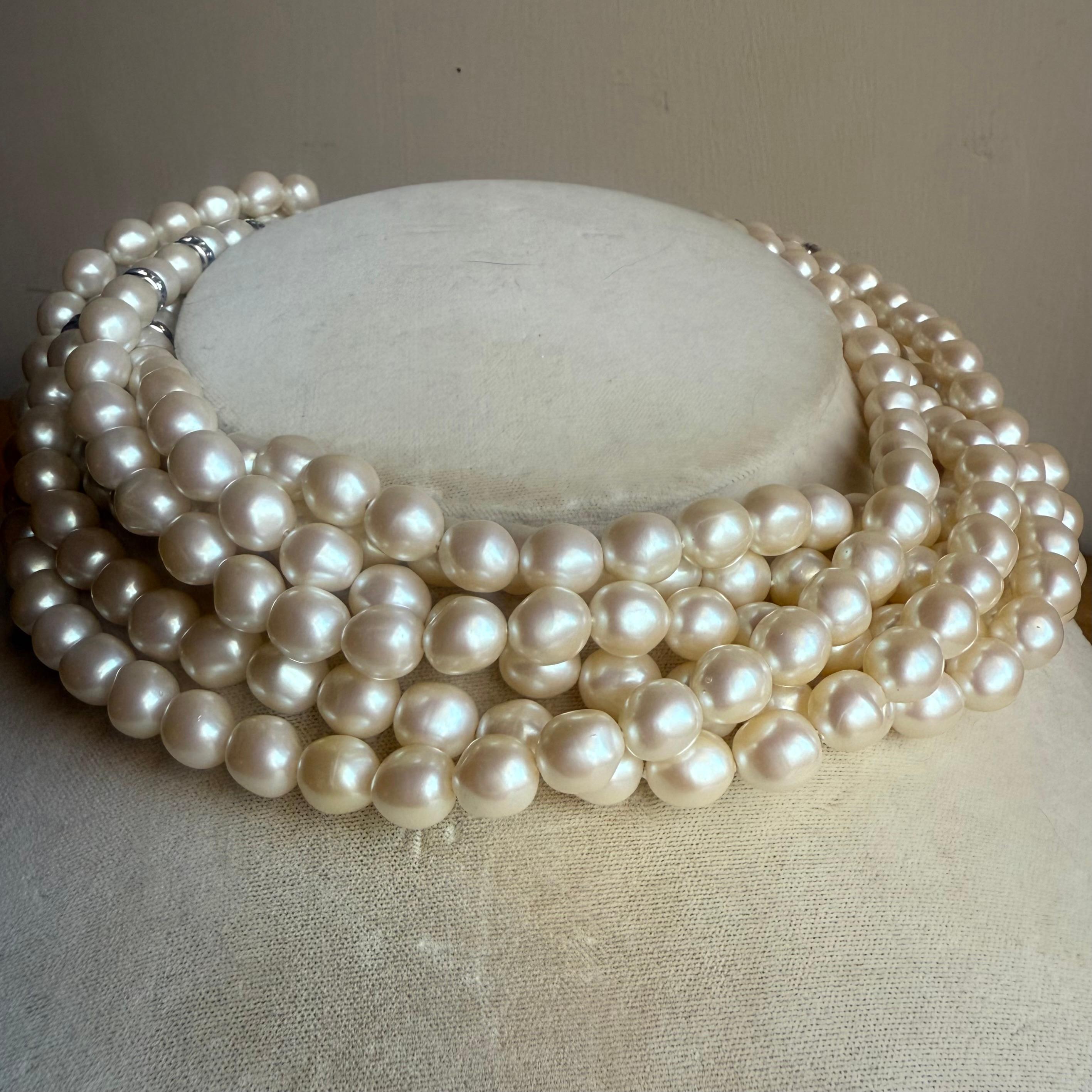 YSL Collana Torsade Collare Vintage Perle multiple e strass Sfarzo in vendita 5