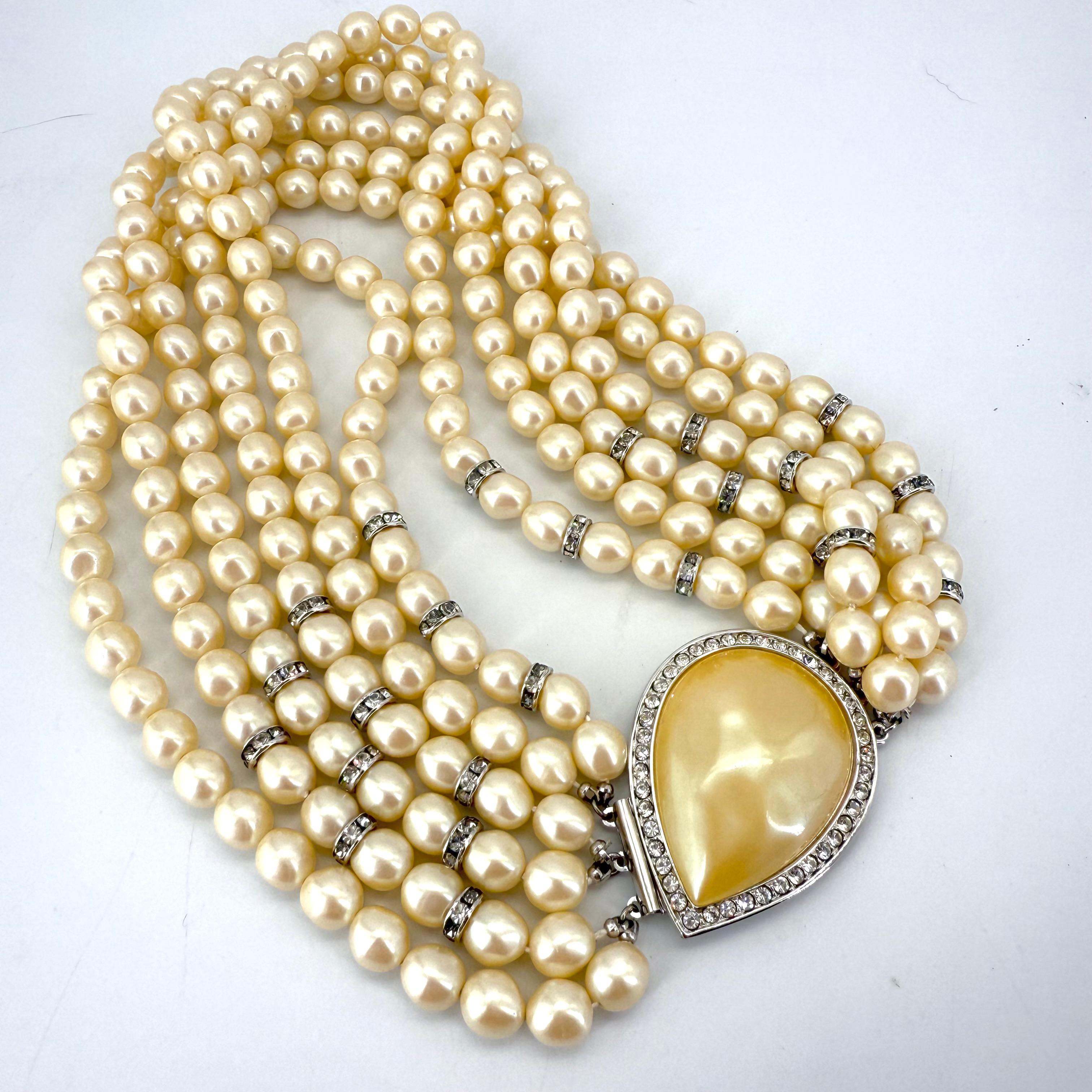 YSL Collana Torsade Collare Vintage Perle multiple e strass Sfarzo in vendita 2