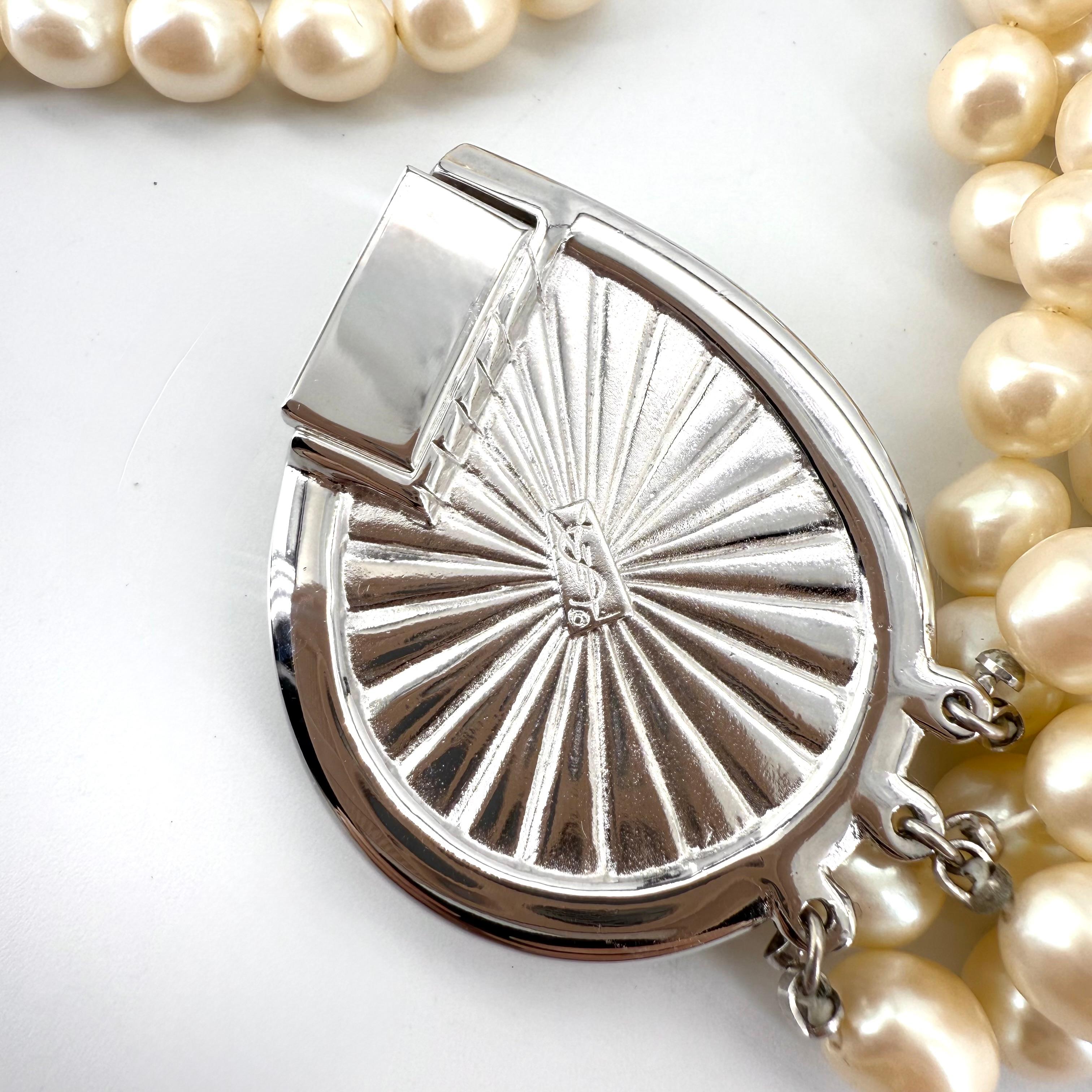 YSL Collana Torsade Collare Vintage Perle multiple e strass Sfarzo in vendita 3