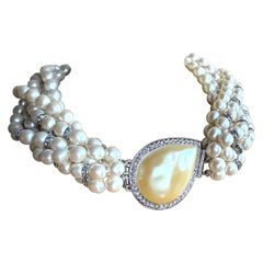 YSL Collana Torsade Collare Vintage Perle multiple e strass Sfarzo