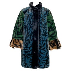 YSL Vintage 70s 80s manteau en fausse fourrure imprimé floral animal manches volantées 