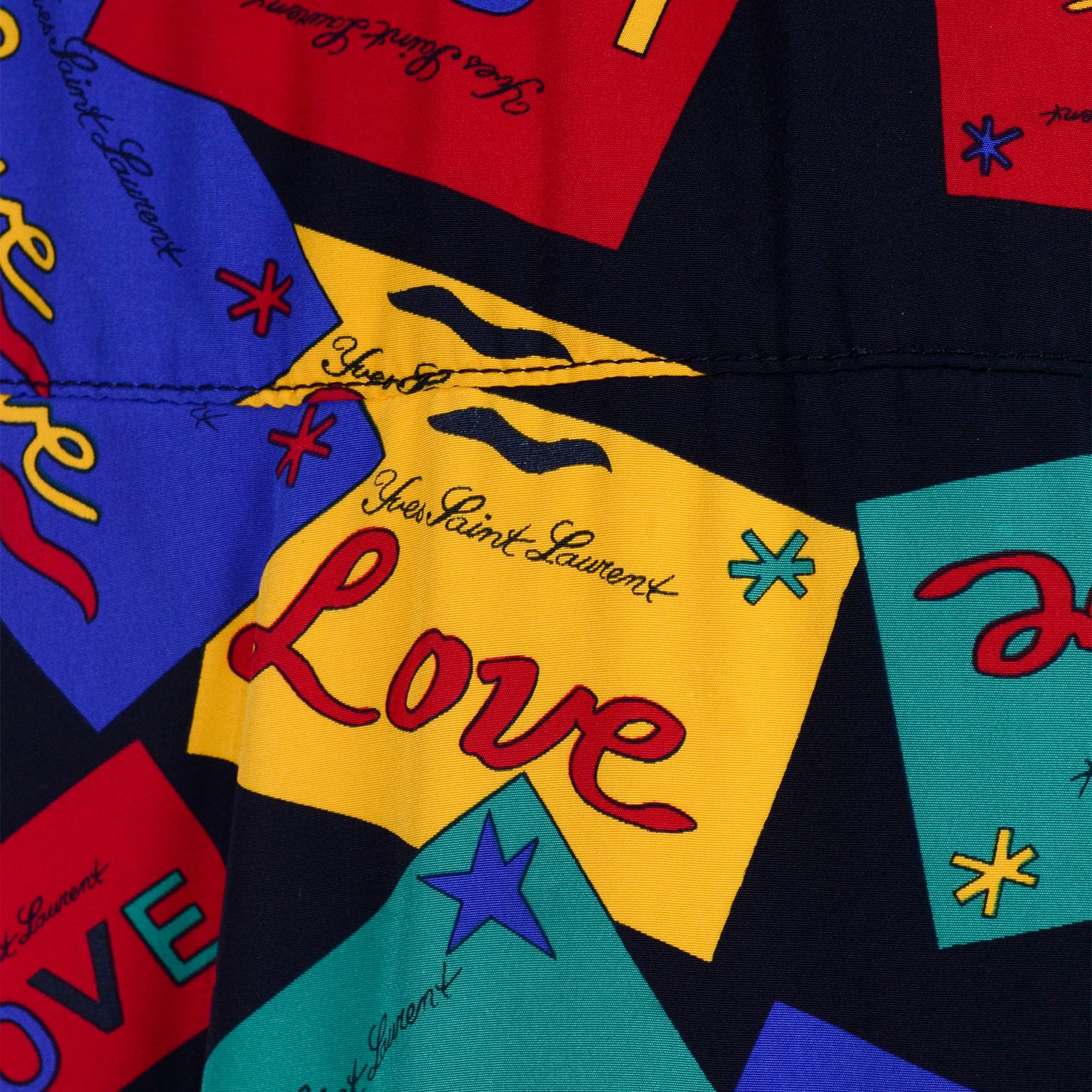 YSL Vintage Coat Yves Saint Laurent Colorful Love Cards Print Reversible Jacket 7