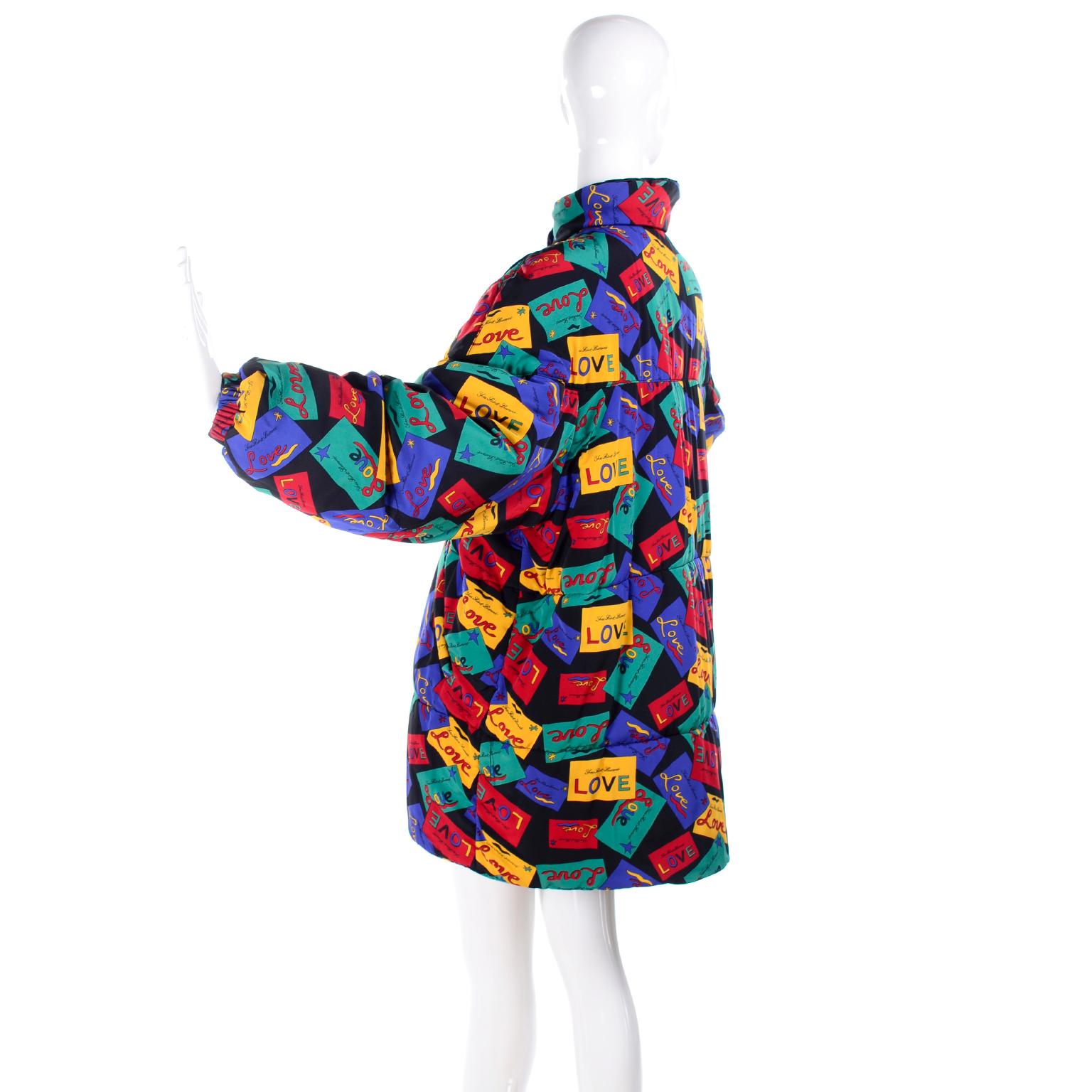 YSL Vintage Coat Yves Saint Laurent Colorful Love Cards Print Reversible Jacket 10