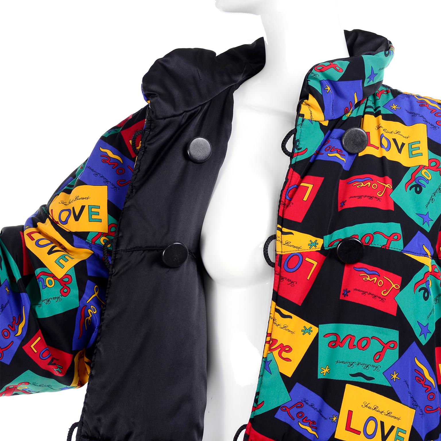 YSL Vintage Coat Yves Saint Laurent Colorful Love Cards Print Reversible Jacket 1