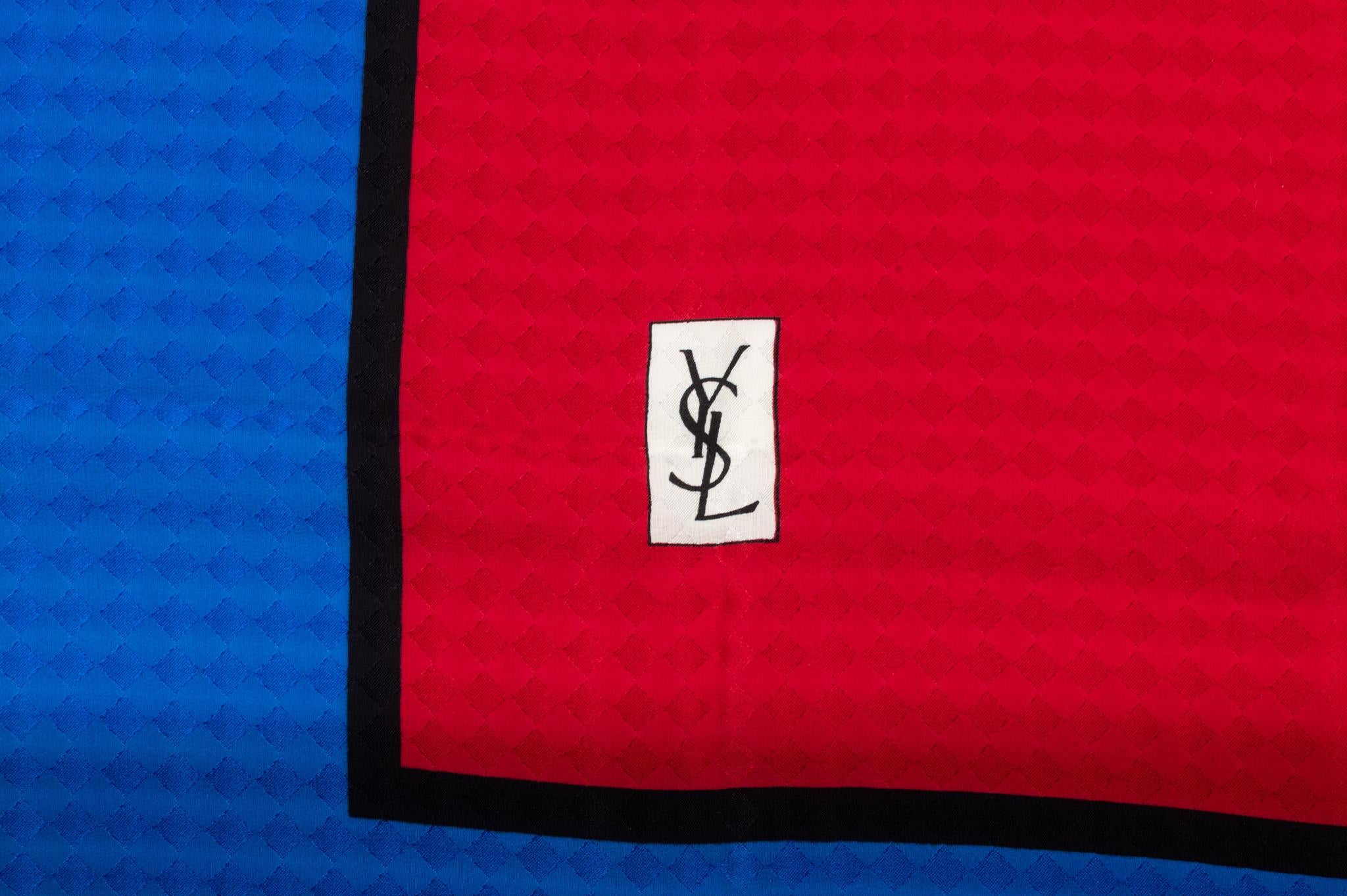 Red YSL Vintage Color Block Silk Scarf For Sale