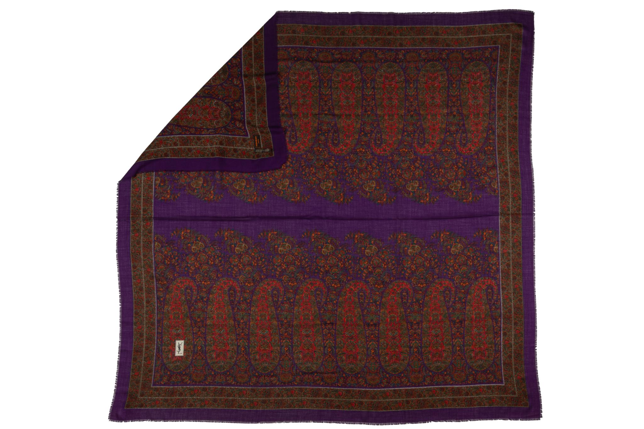 Großer Vintage-Schal von YSL aus Wolle und Seide. Mehrfarbiges Paisleymuster. Kein Label.