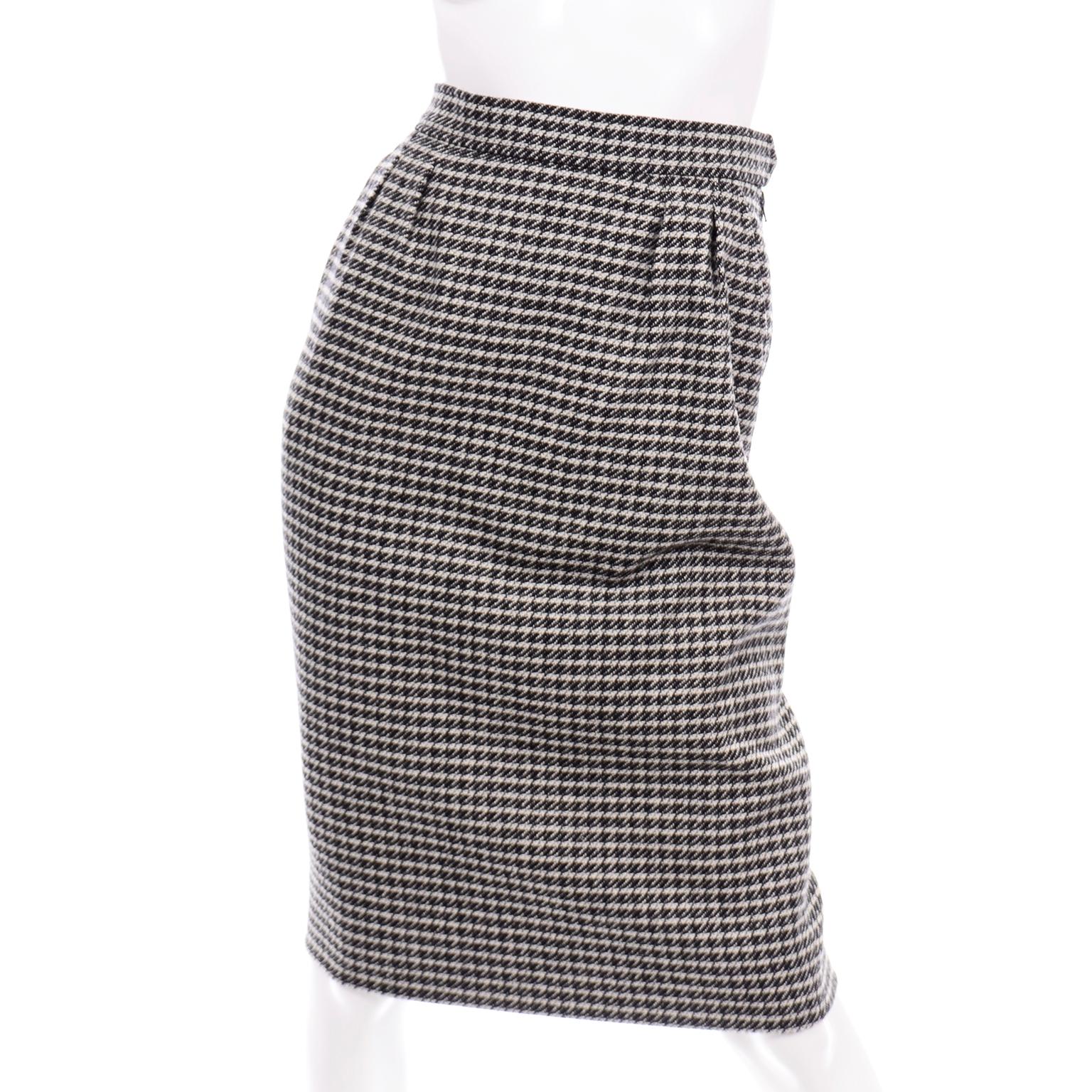 YSL Vintage Suit Houndstooth Wool Skirt Blazer Yves Saint Laurent Rive Gauche In Excellent Condition In Portland, OR