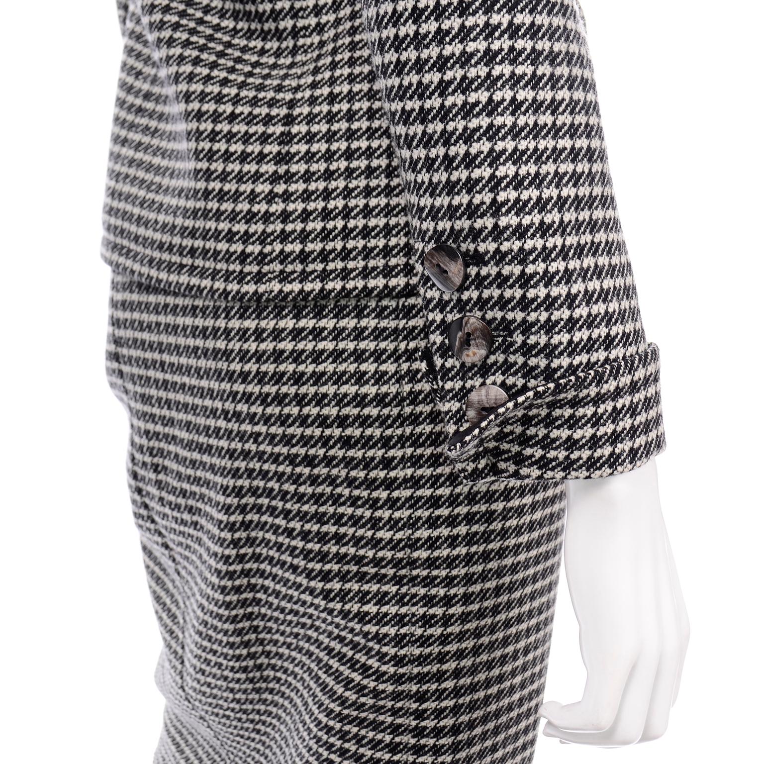 YSL Vintage Suit Houndstooth Wool Skirt Blazer Yves Saint Laurent Rive Gauche 1