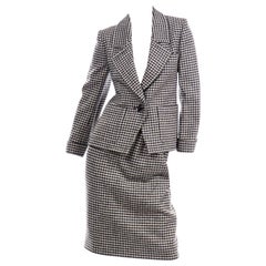 YSL Retro Suit Houndstooth Wool Skirt Blazer Yves Saint Laurent Rive Gauche