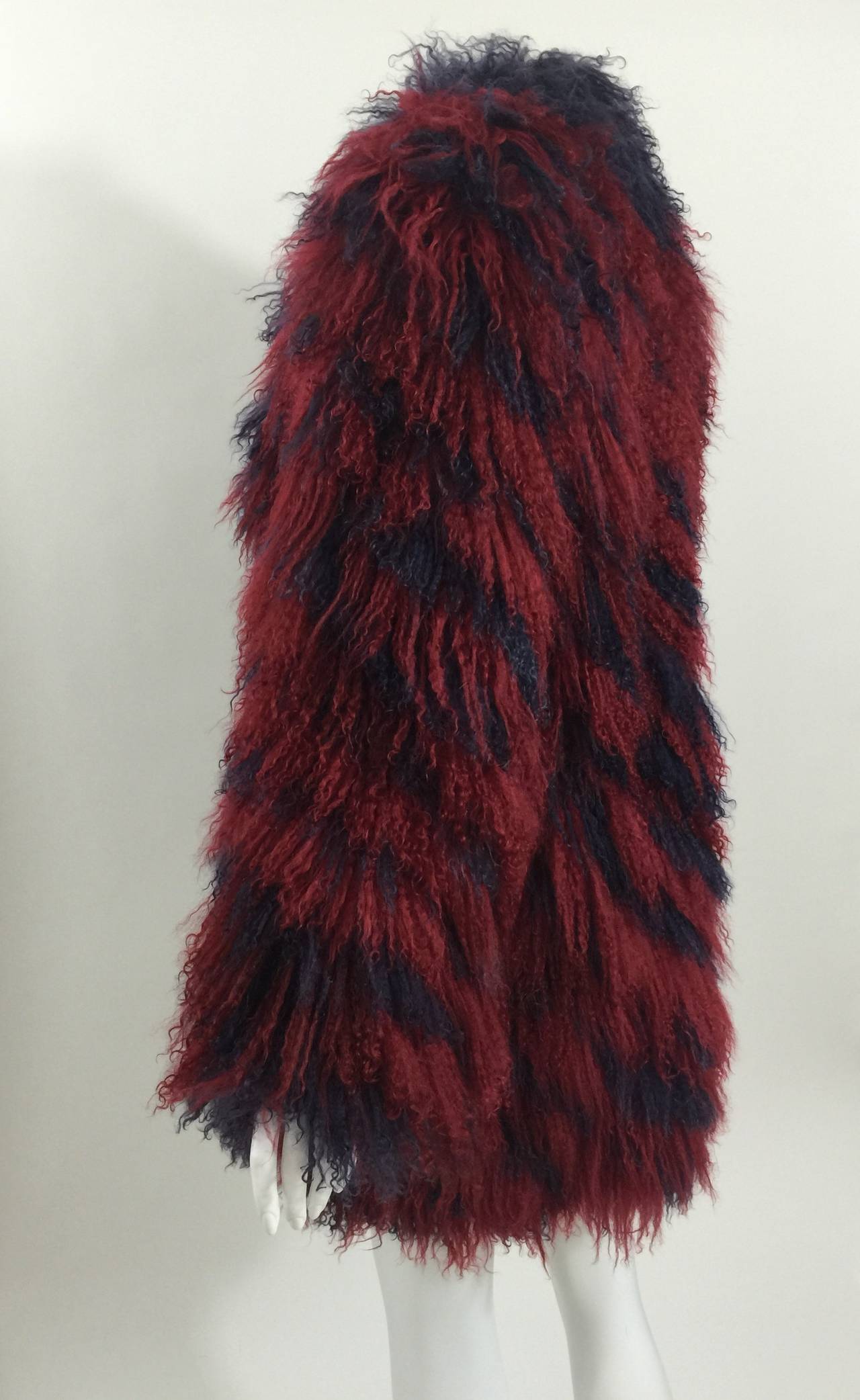 YSL Vintage Yves Saint Laurent Fourrures Mongolian Red & Purple Fur  3