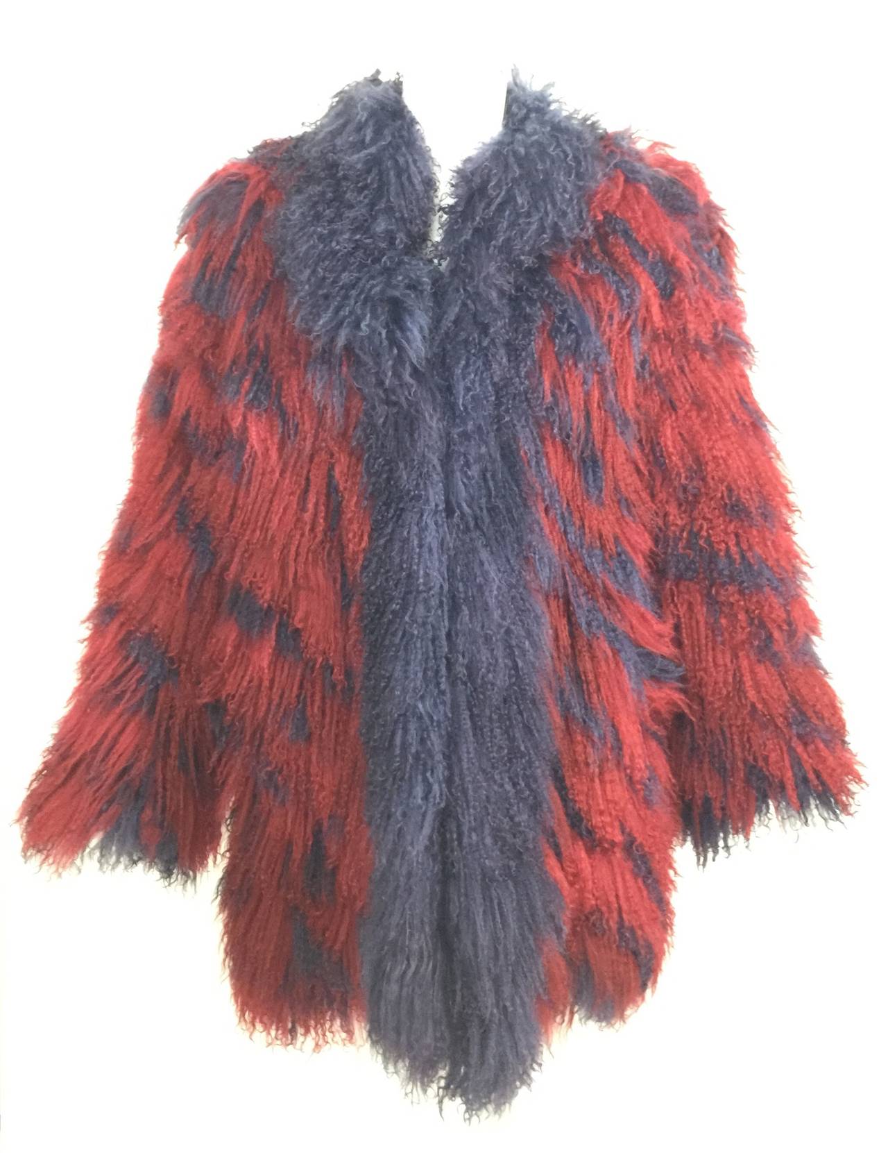 Black YSL Vintage Yves Saint Laurent Fourrures Mongolian Red & Purple Fur 
