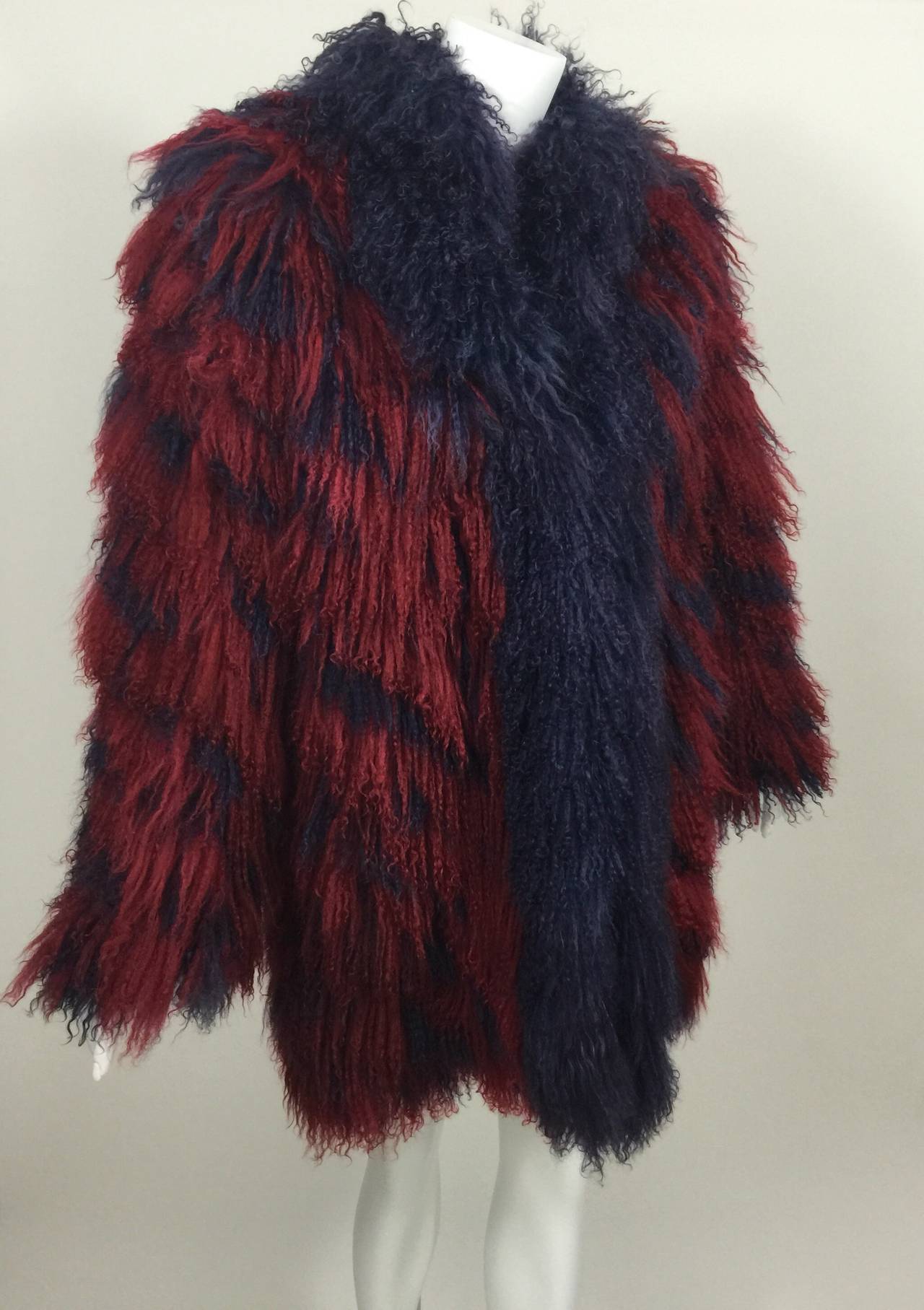 YSL Vintage Yves Saint Laurent Fourrures Mongolian Red & Purple Fur  2