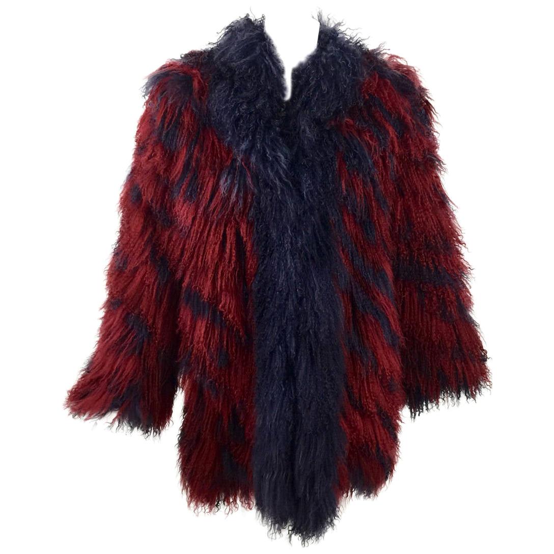 YSL Vintage Yves Saint Laurent Fourrures Mongolian Red and Purple Fur ...