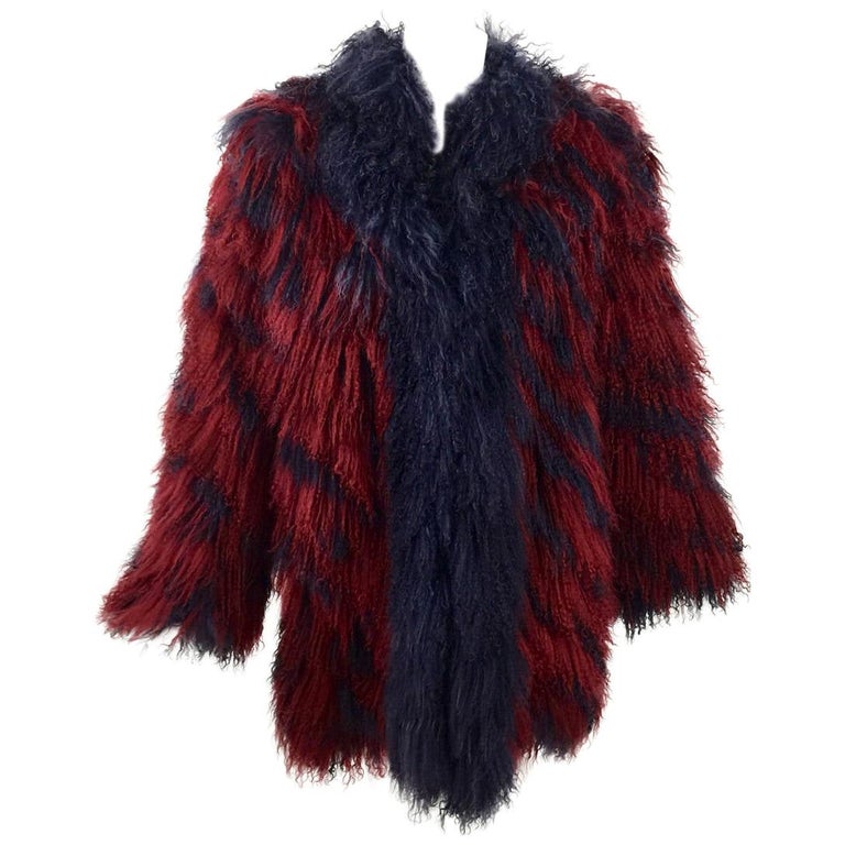 YSL Vintage Yves Saint Laurent Fourrures Mongolian Red and Purple Fur at  1stDibs