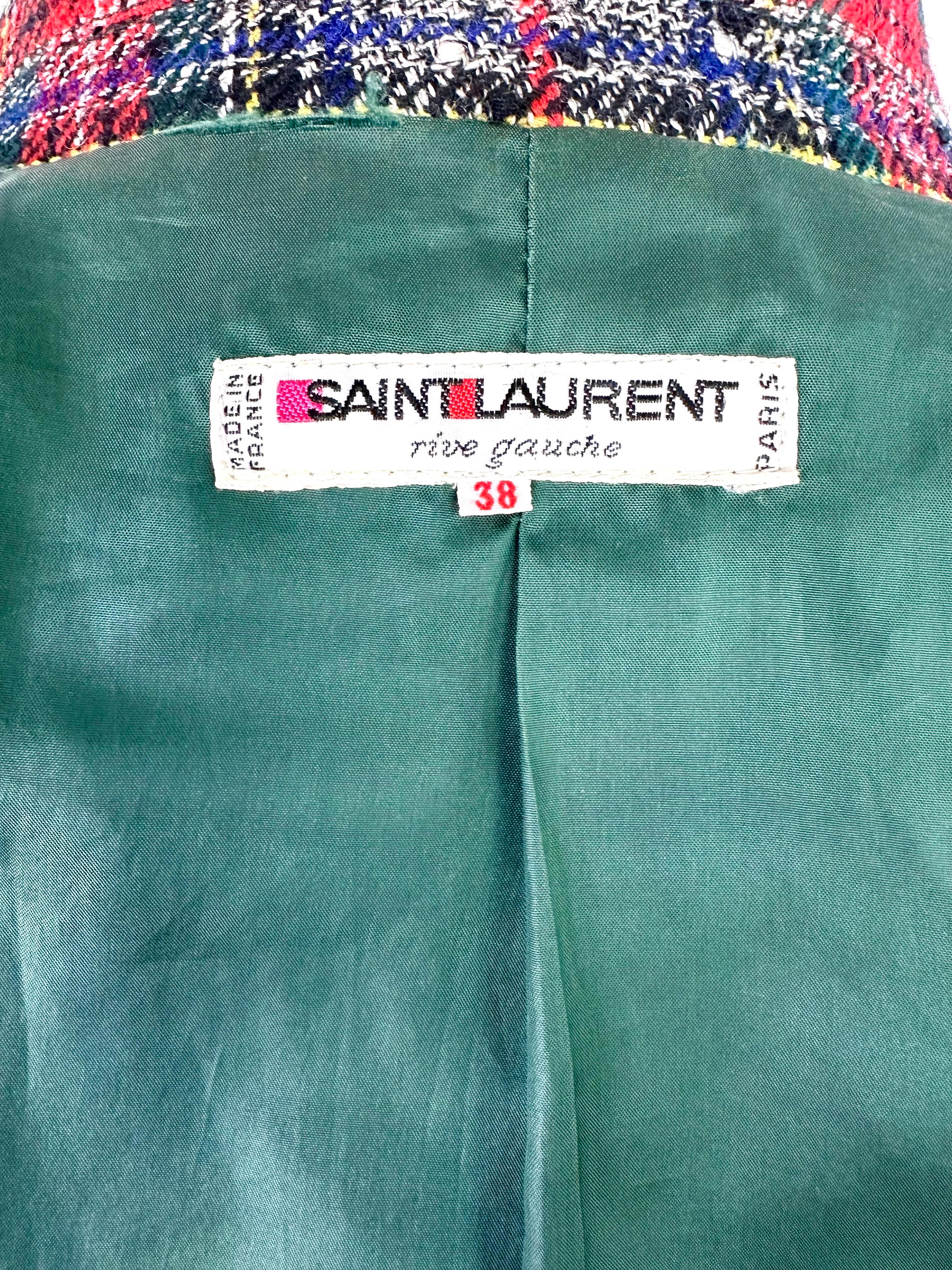 YSL Vintage Yves Saint Laurent Wolle Tartan Druck Jacke ca. 70 im Angebot 6