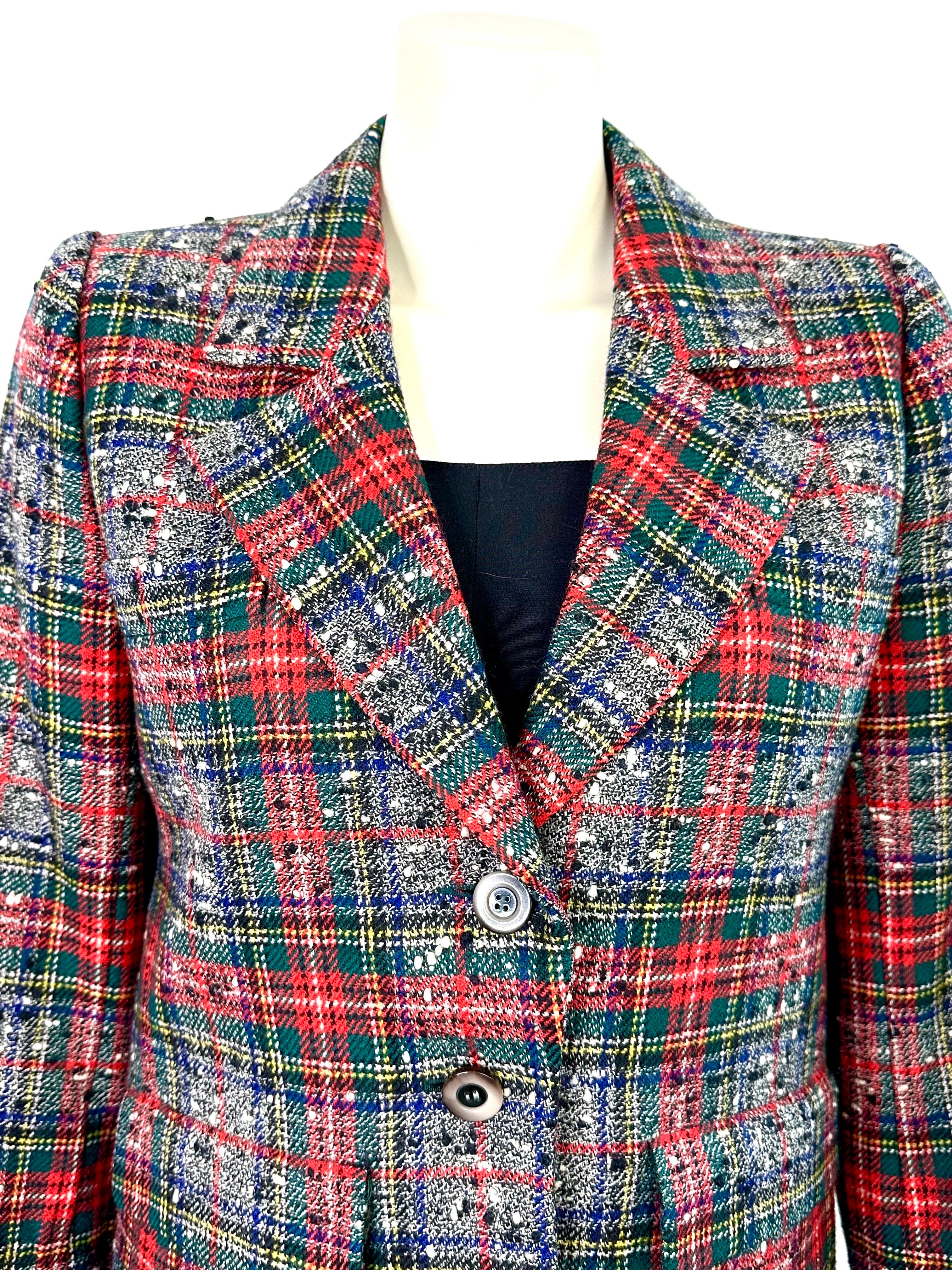 Women's YSL Vintage Yves saint Laurent wool tartan print jacket circa 70 For Sale