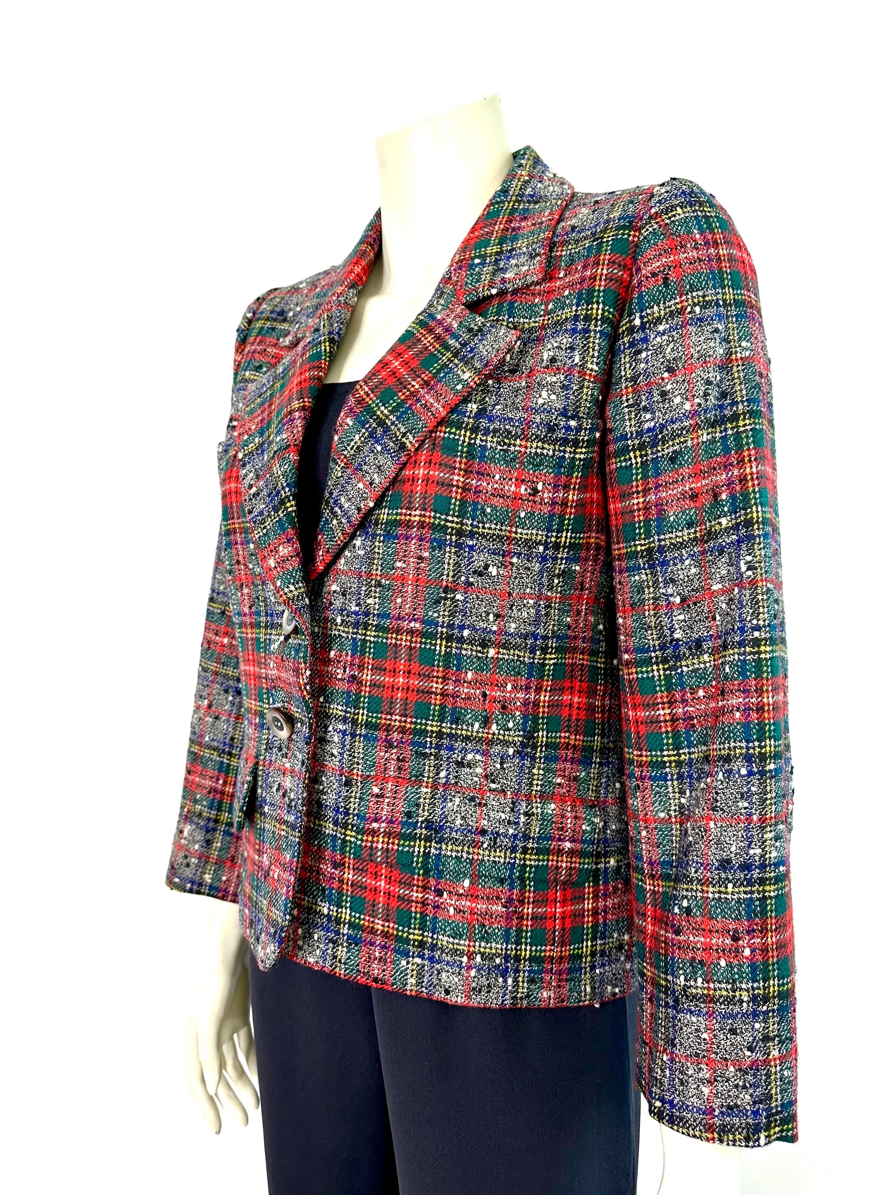 YSL Vintage Yves saint Laurent wool tartan print jacket circa 70 For Sale 2