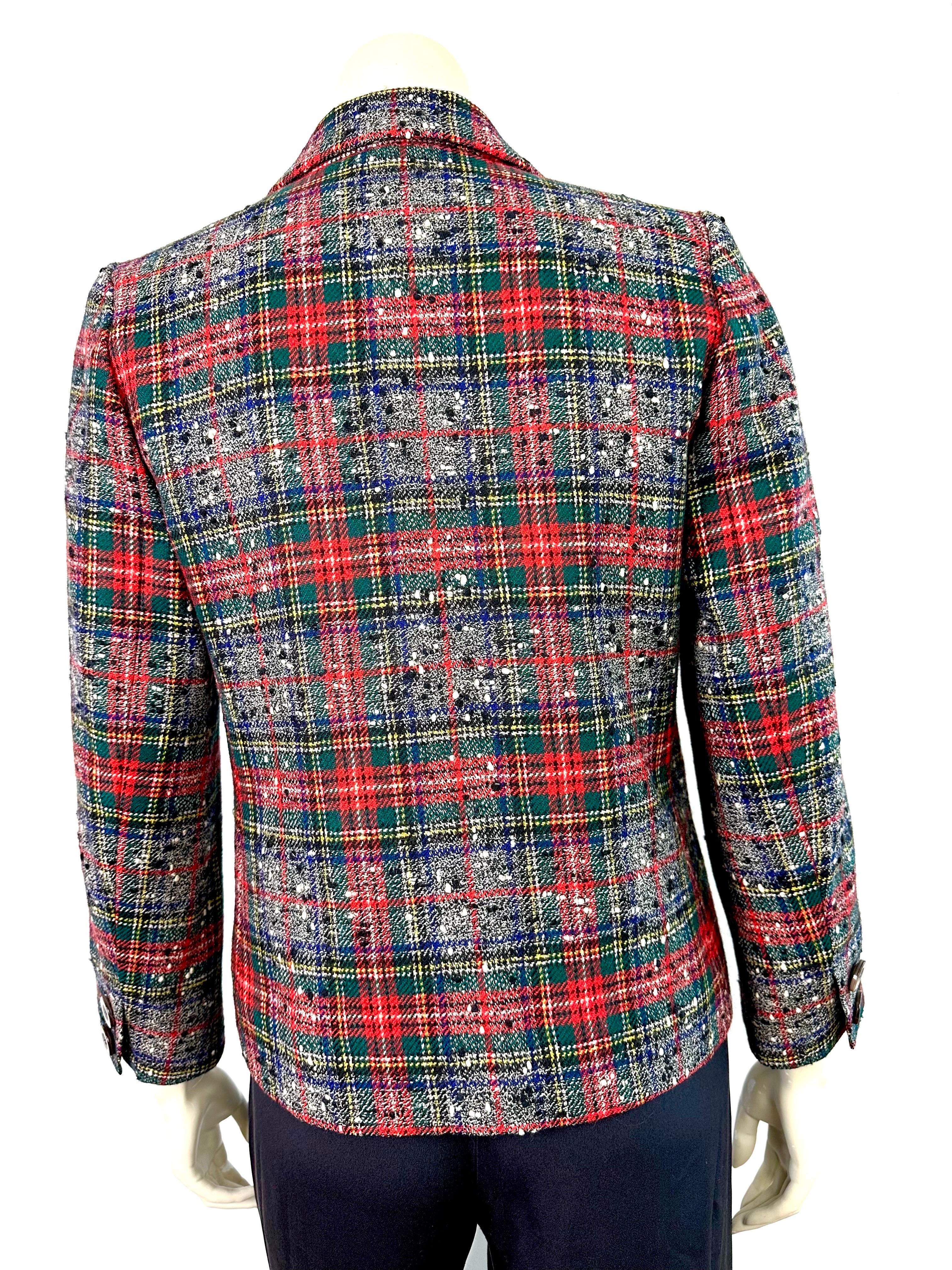YSL Vintage Yves saint Laurent wool tartan print jacket circa 70 For Sale 3