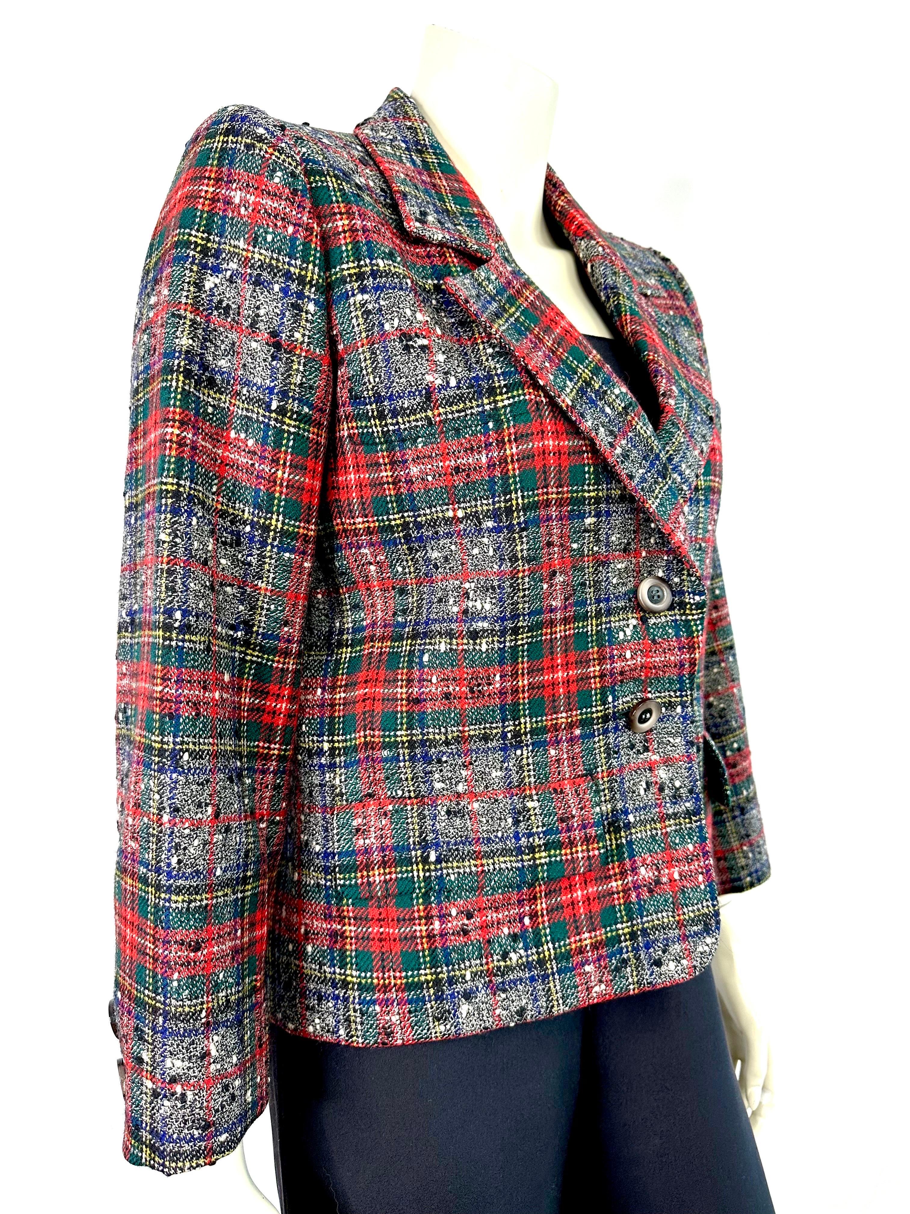 YSL Vintage Yves saint Laurent wool tartan print jacket circa 70 For Sale 5