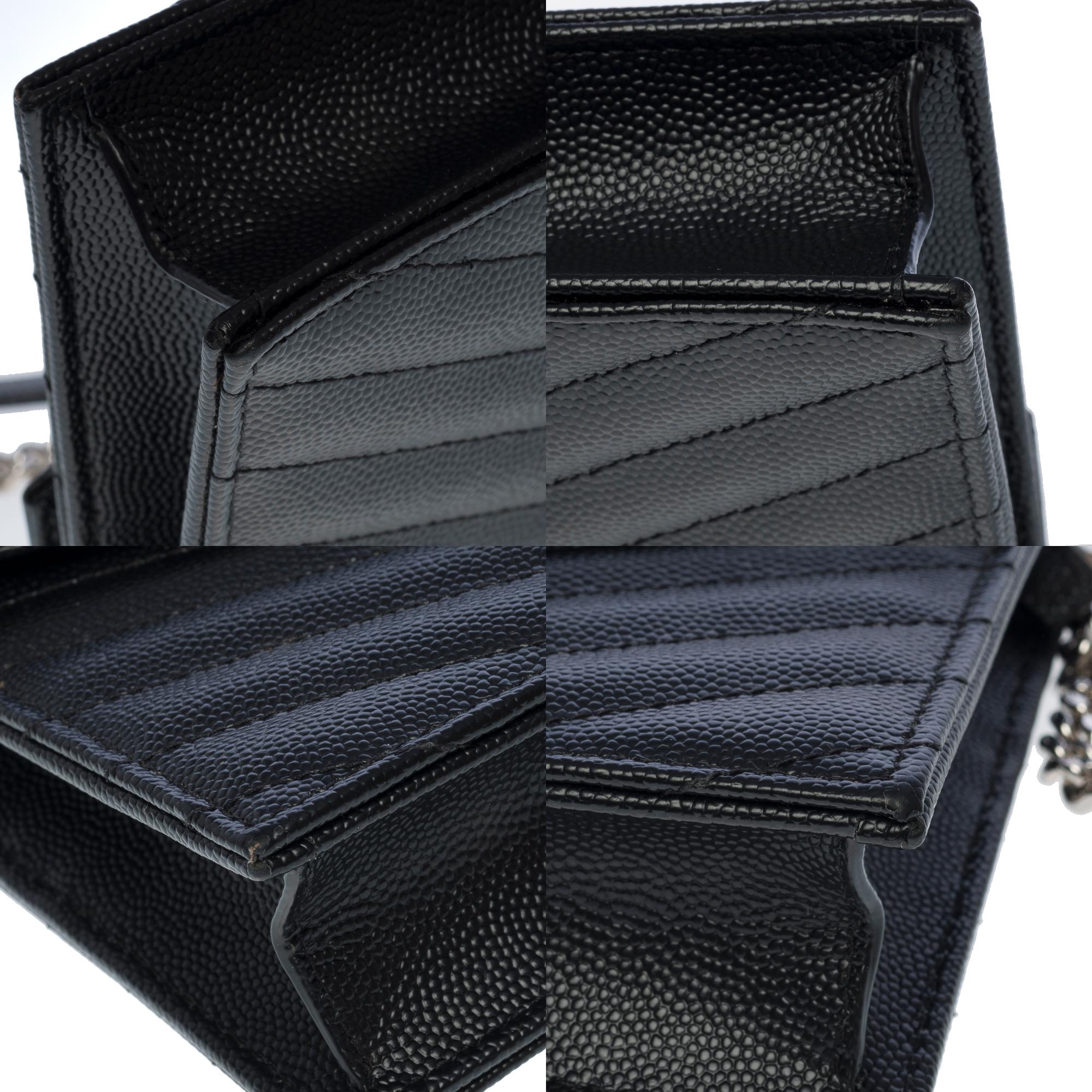 YSL Wallet On Chain shoulder bag in black caviar calf leather herringbone, SHW 7