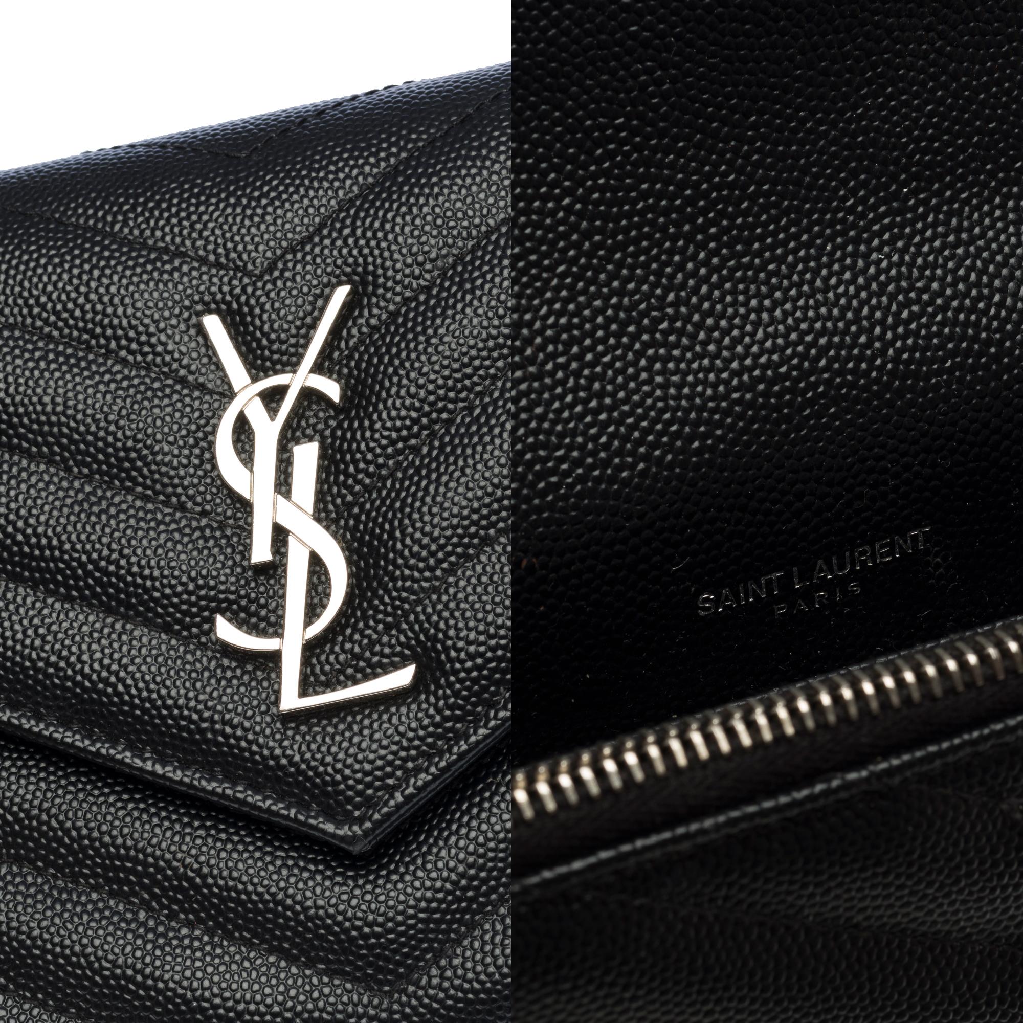 YSL Wallet On Chain shoulder bag in black caviar calf leather herringbone, SHW 2