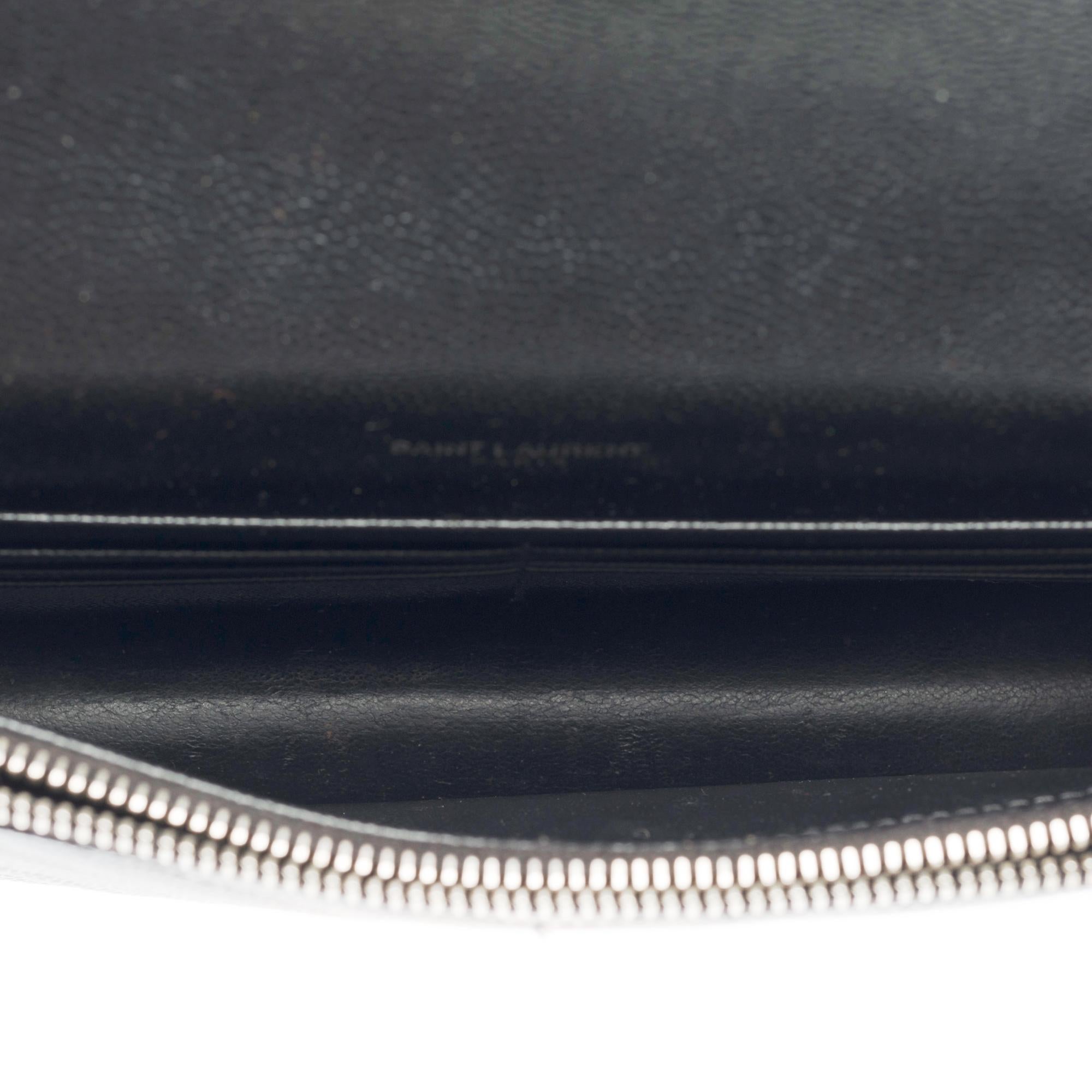 YSL Wallet On Chain shoulder bag in black caviar calf leather herringbone, SHW 4
