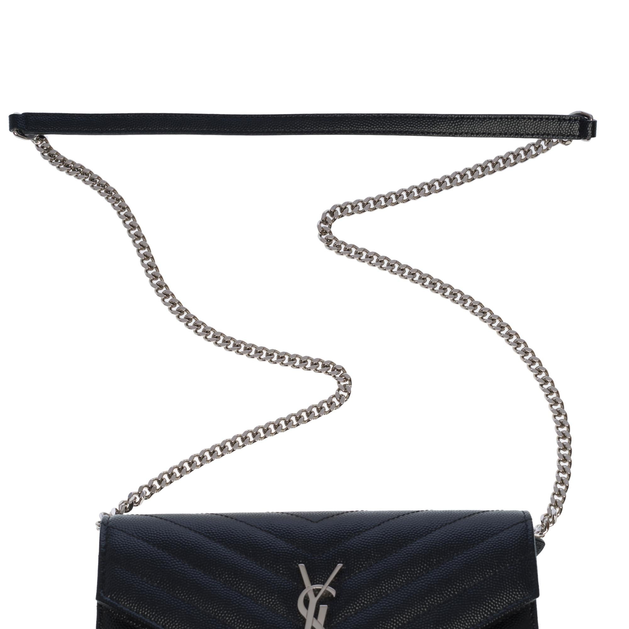 YSL Wallet On Chain shoulder bag in black caviar calf leather herringbone, SHW 5