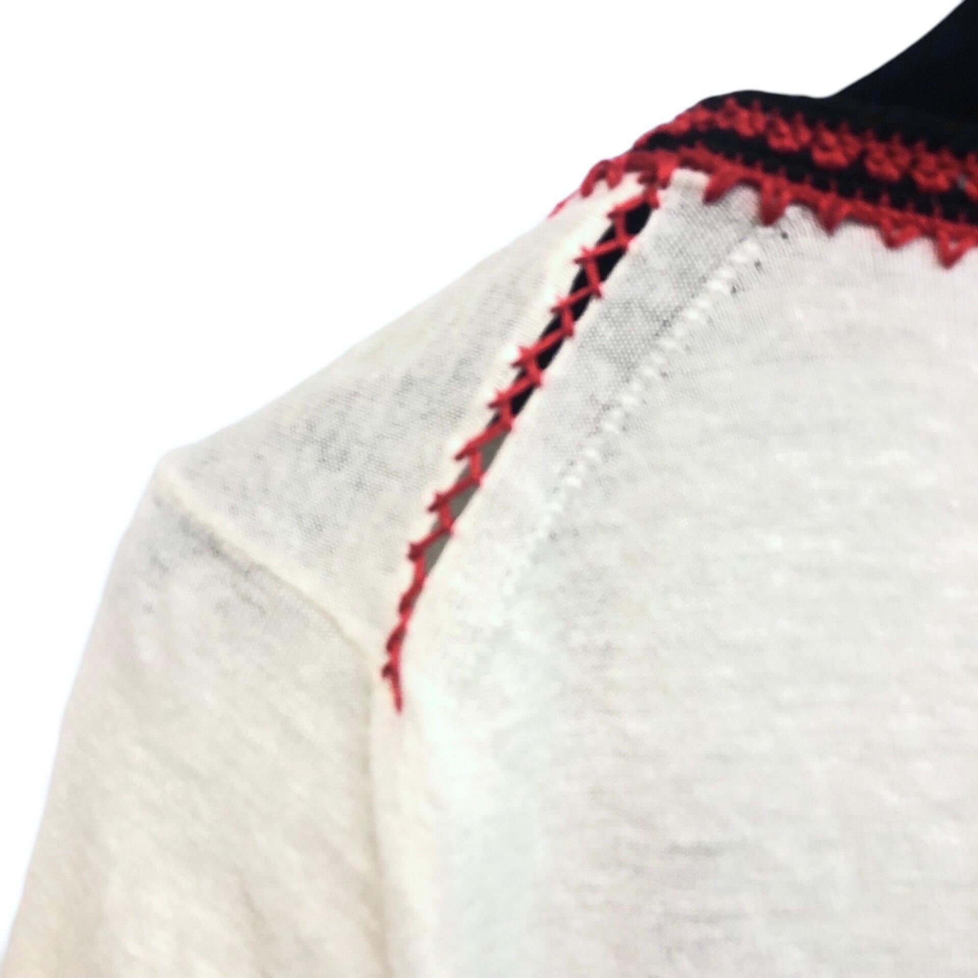 YSL white wool and linen embroidered drop round neck top In New Condition For Sale In Sheung Wan, HK