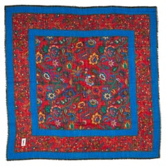 Used YSL Wool Flowers Red Blue Shawl