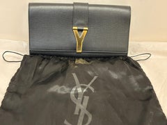 YSL Y Ligne Black Textured Leather Clutch w/Dust Bag