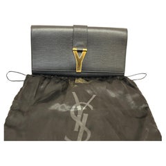 YSL Y Ligne Black Textured Leather Clutch w/Dust Bag