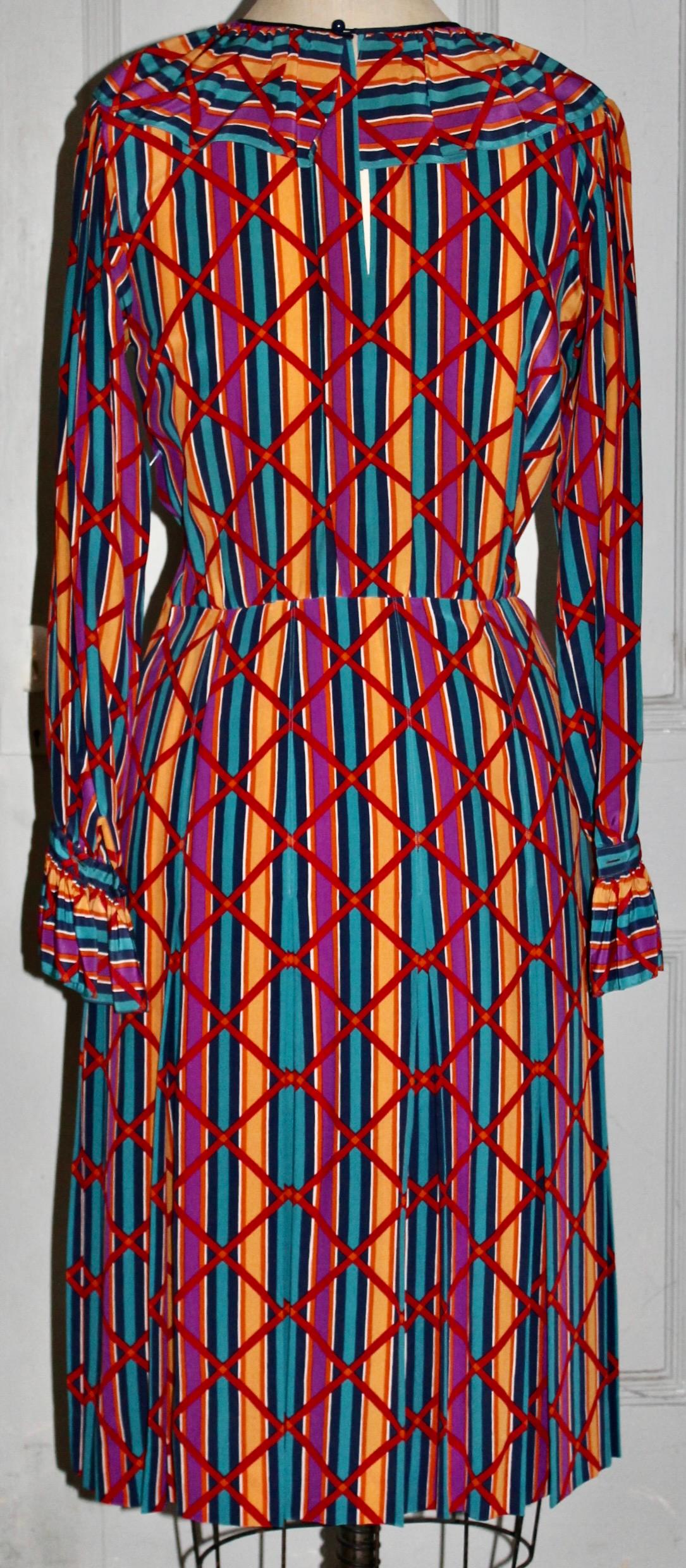 Brown YSL Yves Saint Laurent 1970's Rive Gauche Silk Day Dress For Sale